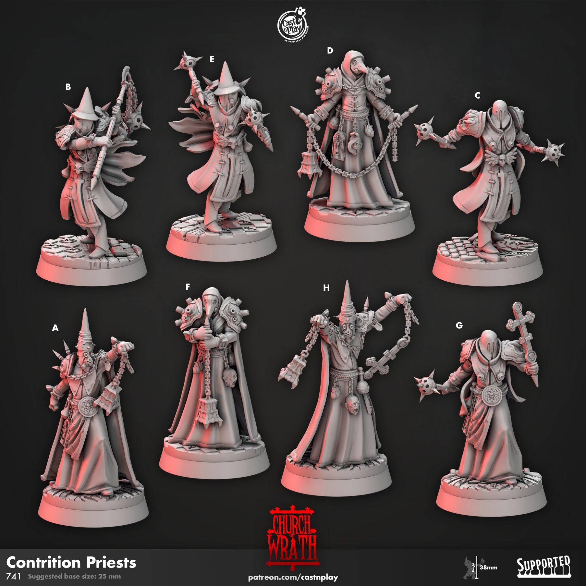 Contrition Priests - Church of Wrath - 3d Printed Miniature by Cast N Play