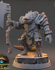 A detailed 3D model of a fantastical creature, possibly a dragon or serpent, holding a large weapon and standing on a rock formation. The creature is wearing ornate armor and has a fierce expression.