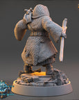 A 3D rendering of a fantasy character, possibly a dragon or mythical creature, standing on a rocky base and holding a staff or staff-like object.