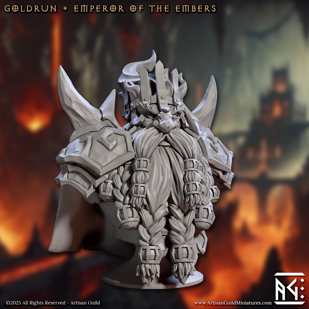 Goldrun, Emperor of Embers Bust - Magmaforged Dwarves of the Depths - 3d Printed Miniature sculpted by Artisan Guild