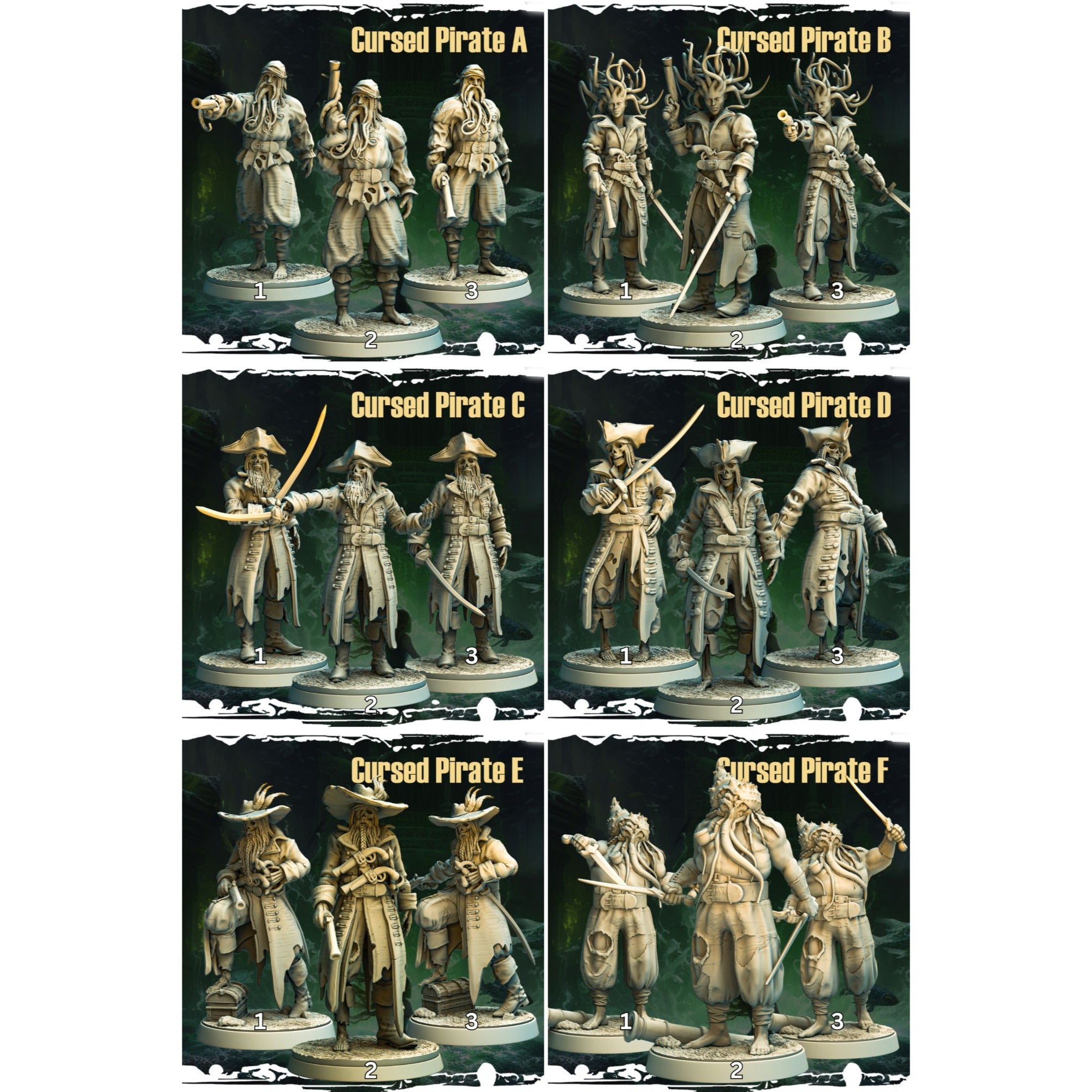 Cursed Pirates - Terror on Cursed Waters - 3d Printed Miniature Sculpted by Monolith Arts