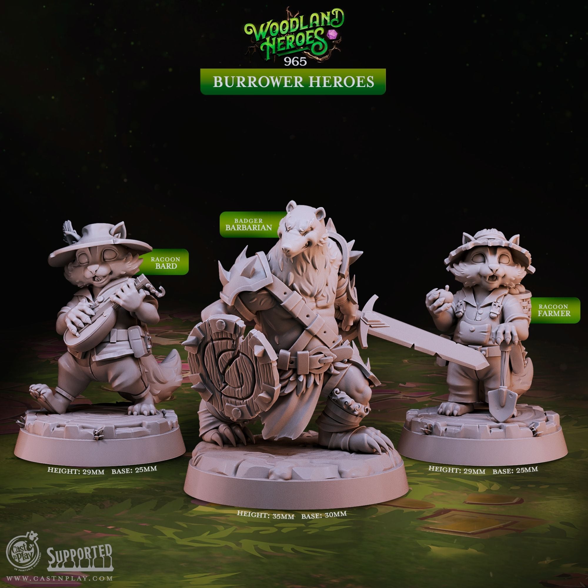 Burrower Heroes - Woodland Heroes - 3d Printed Miniature Sculpted by Cast N Play