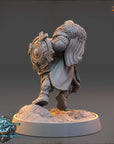 A 3D model of a fantasy character, possibly a dwarf or elf, standing on a platform and holding a shield. The character appears to be wearing a fur-trimmed cloak and has a large, ornate shield on their back. The image is described as a collage of multiple images, and it is not a single image but a collection of various images.