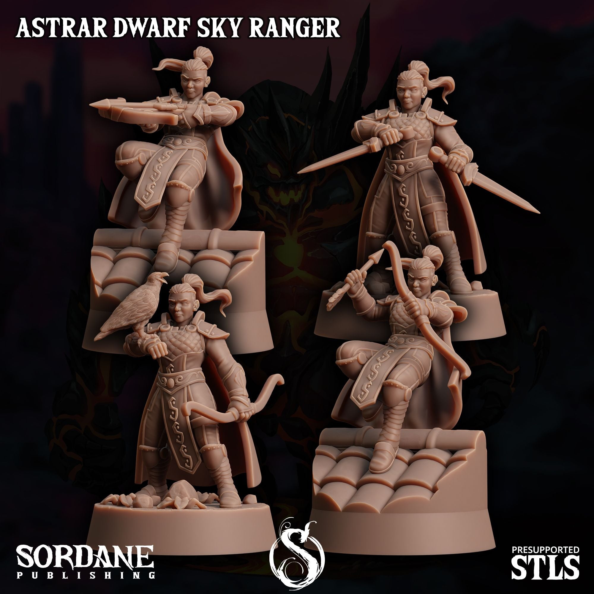 Astrar (Sky Dwarf) Ranger -  3d Printed Miniature Sculpted by Sordane Publishing