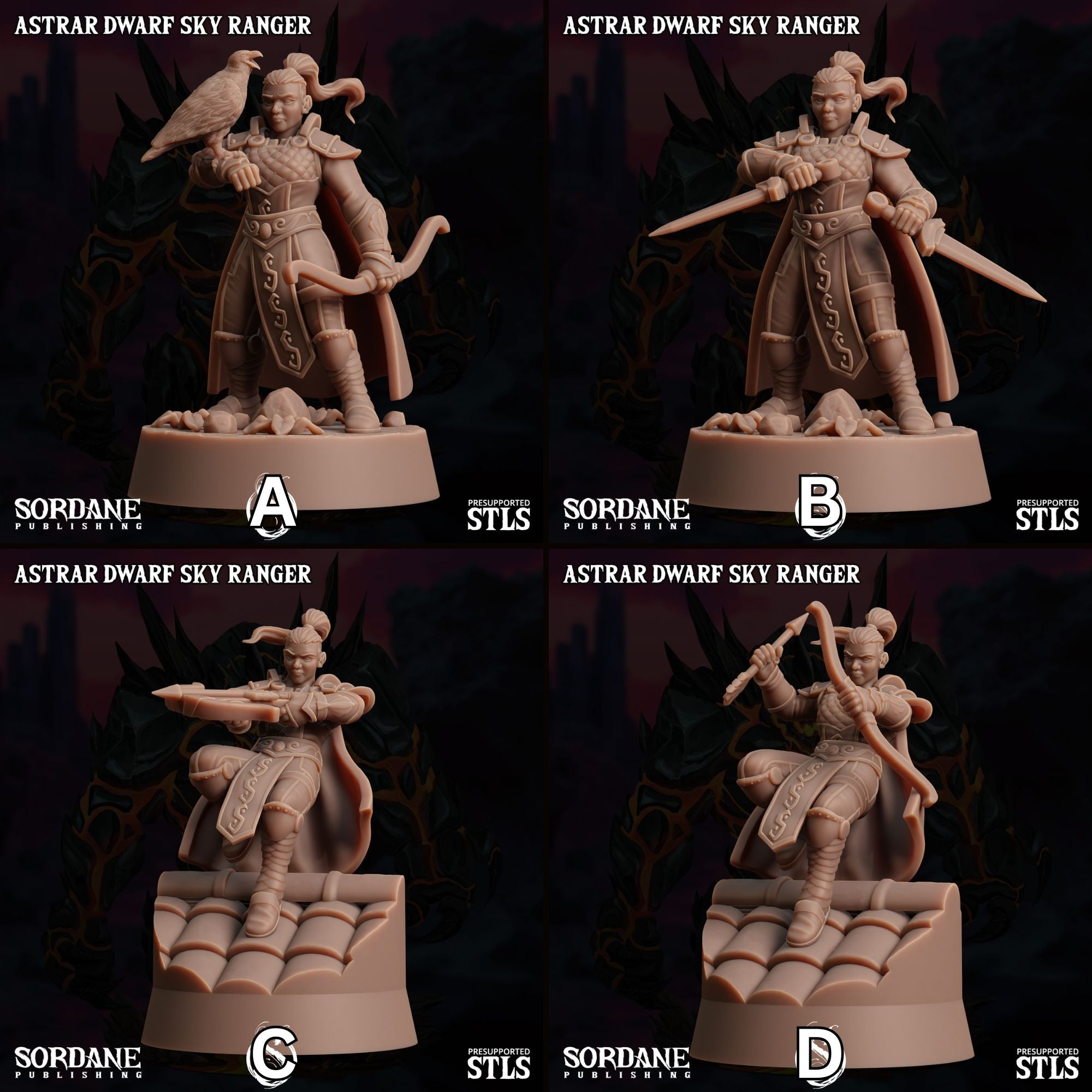 Astrar (Sky Dwarf) Ranger -  3d Printed Miniature Sculpted by Sordane Publishing