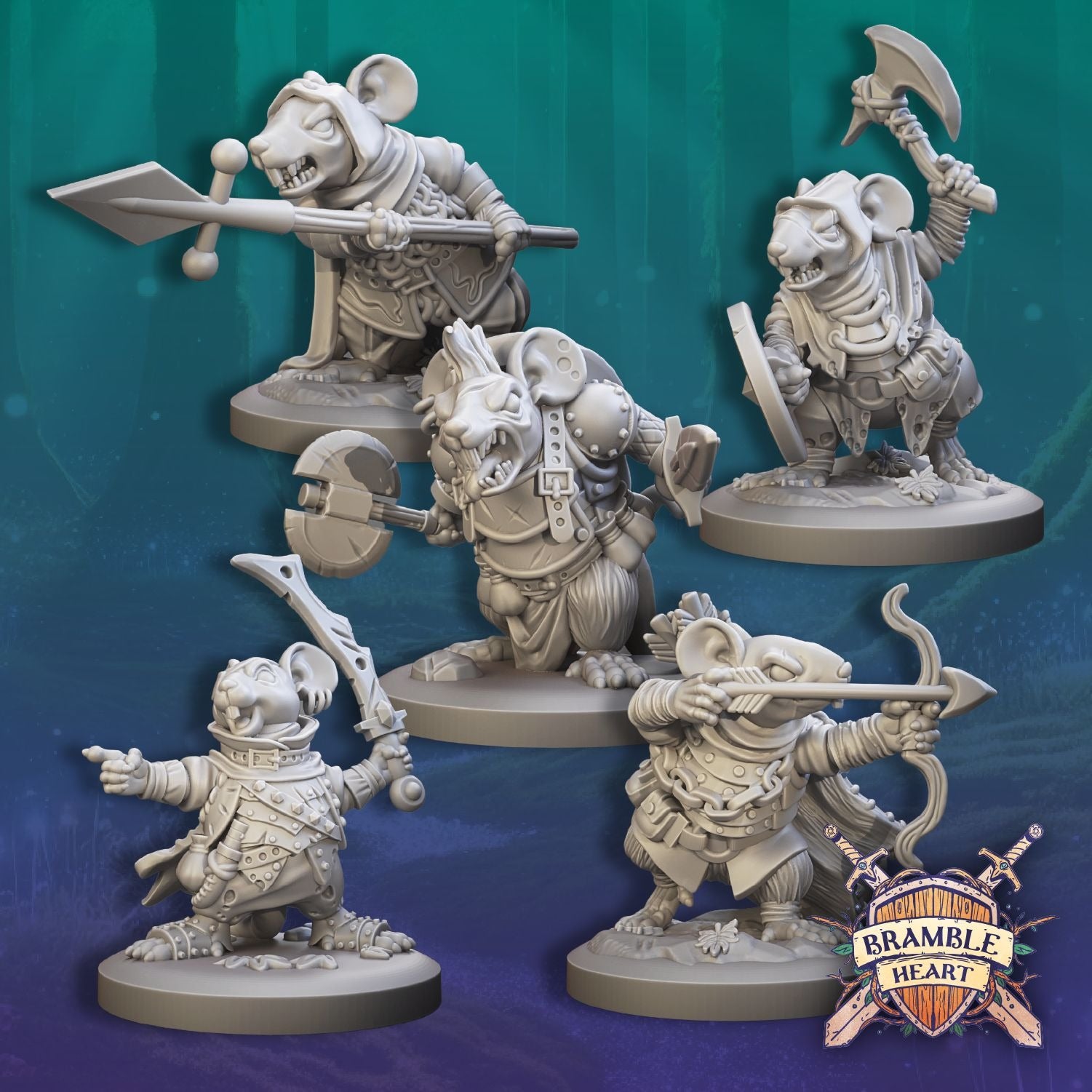 Mouse Marauders - Brambleheart - 3d Printed Miniature sculpted by Kraken Games Lab