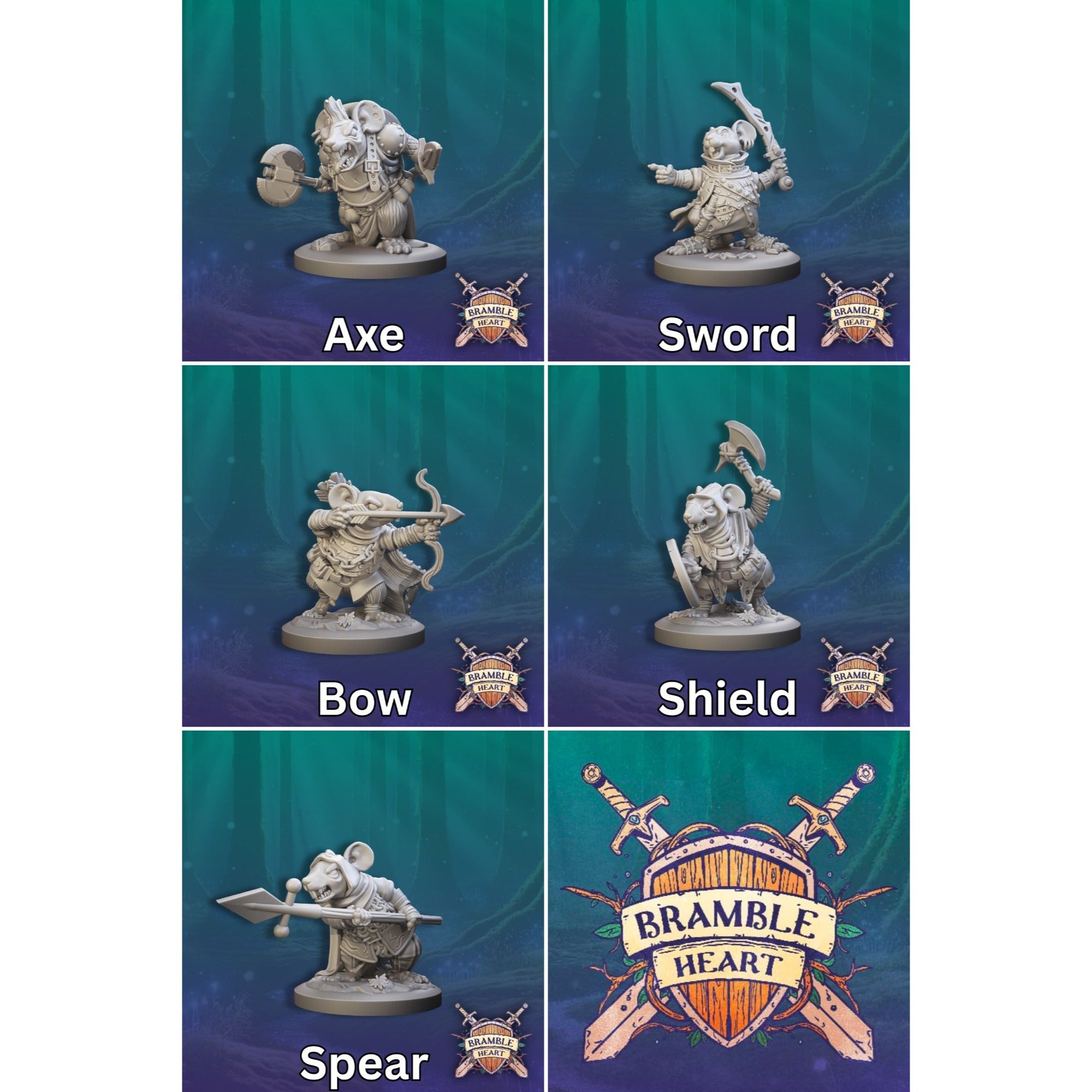 Mouse Marauders - Brambleheart - 3d Printed Miniature sculpted by Kraken Games Lab