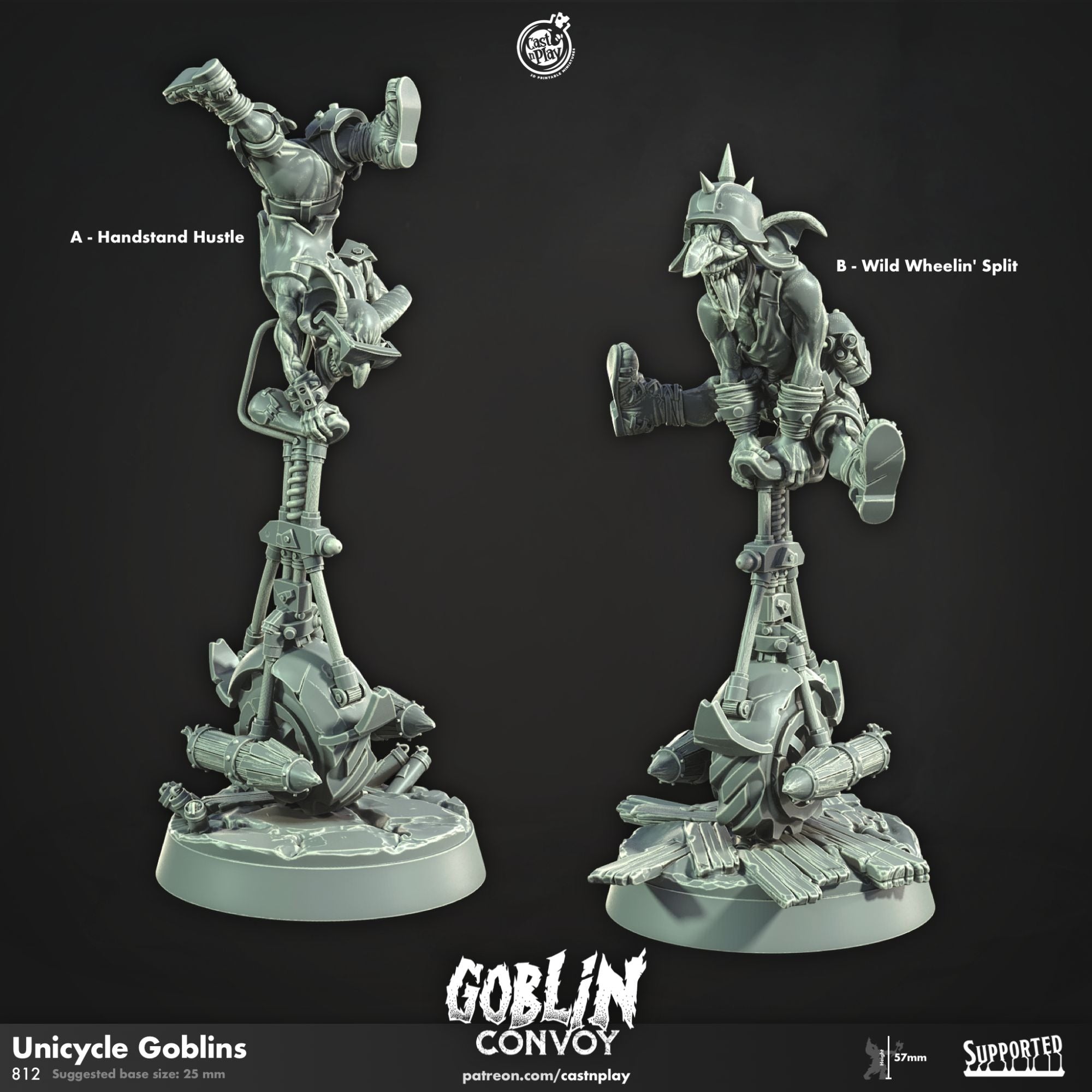 Unicycle Goblins - Goblin Convoy - 3d Printed Miniature Sculpted by Cast N Play