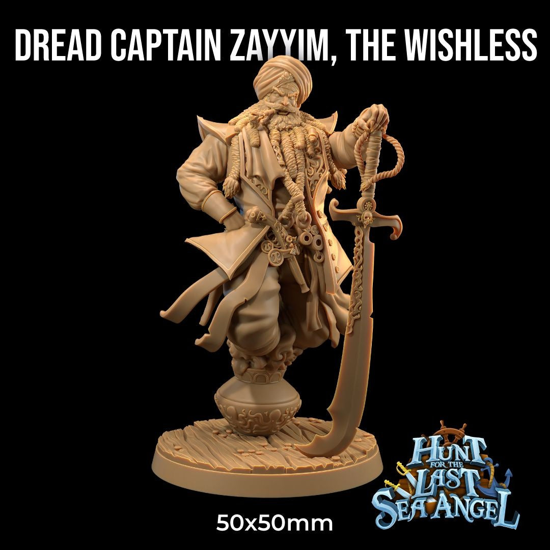 Dread Captain Zayyim, the Wishless - Hunt for the Last Sea Angel - 3d Printed Miniature Sculpted by Dragon Trappers Lodge