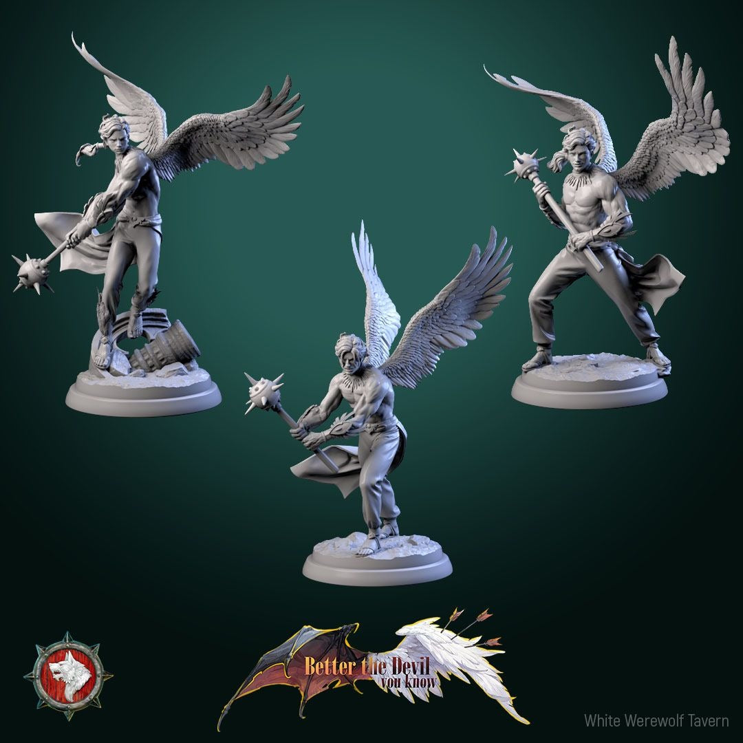 Angel Soldiers - Better the Devil You Know - 3d Printed Miniature Sculpted by White Werewolf Tavern
