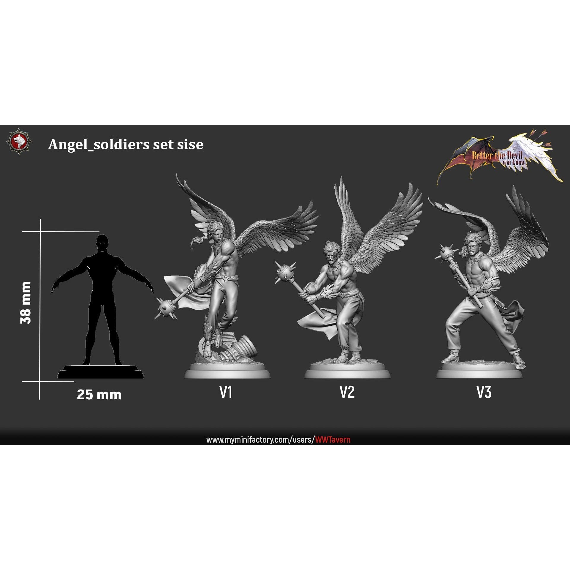 Angel Soldiers - Better the Devil You Know - 3d Printed Miniature Sculpted by White Werewolf Tavern