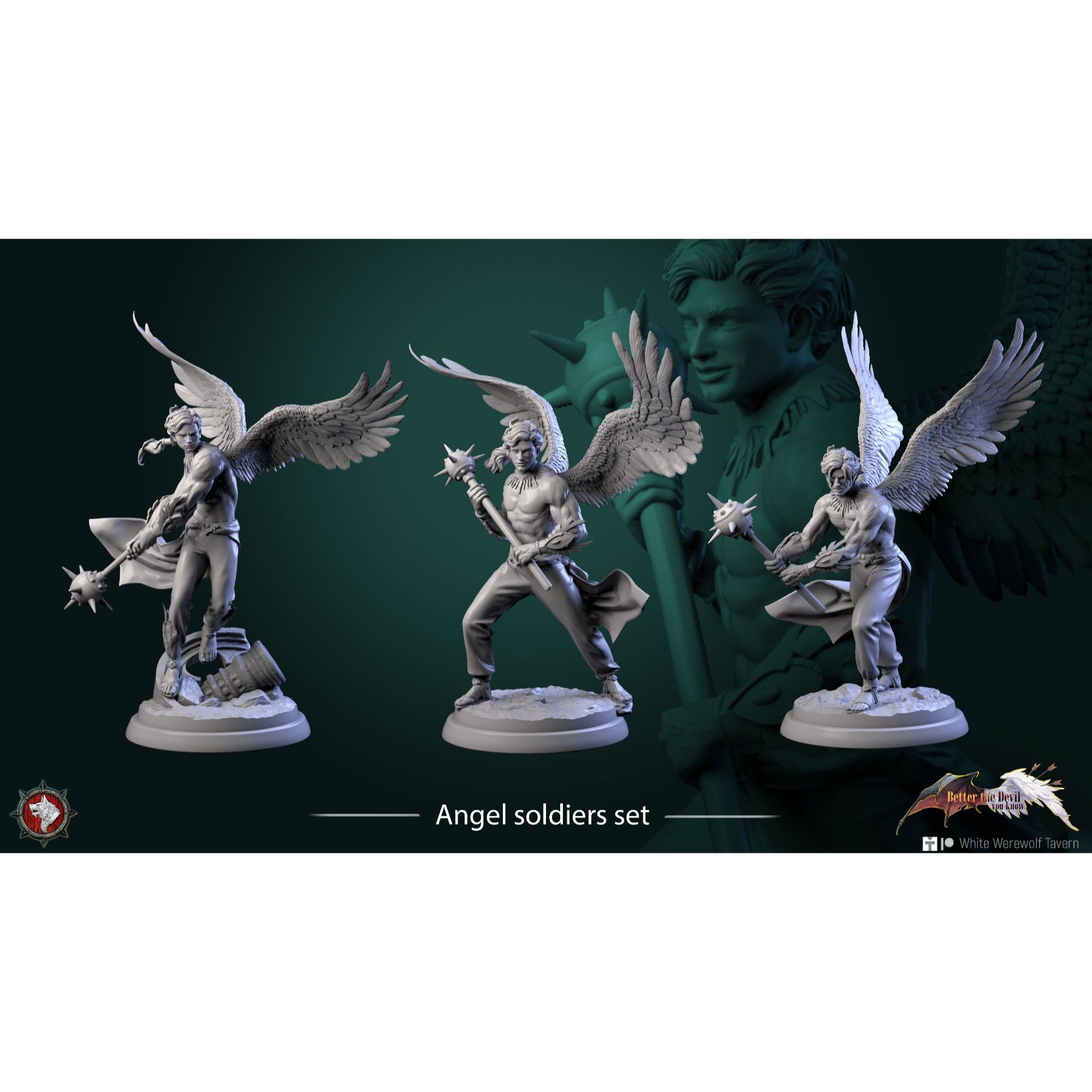 Angel Soldiers - Better the Devil You Know - 3d Printed Miniature Sculpted by White Werewolf Tavern