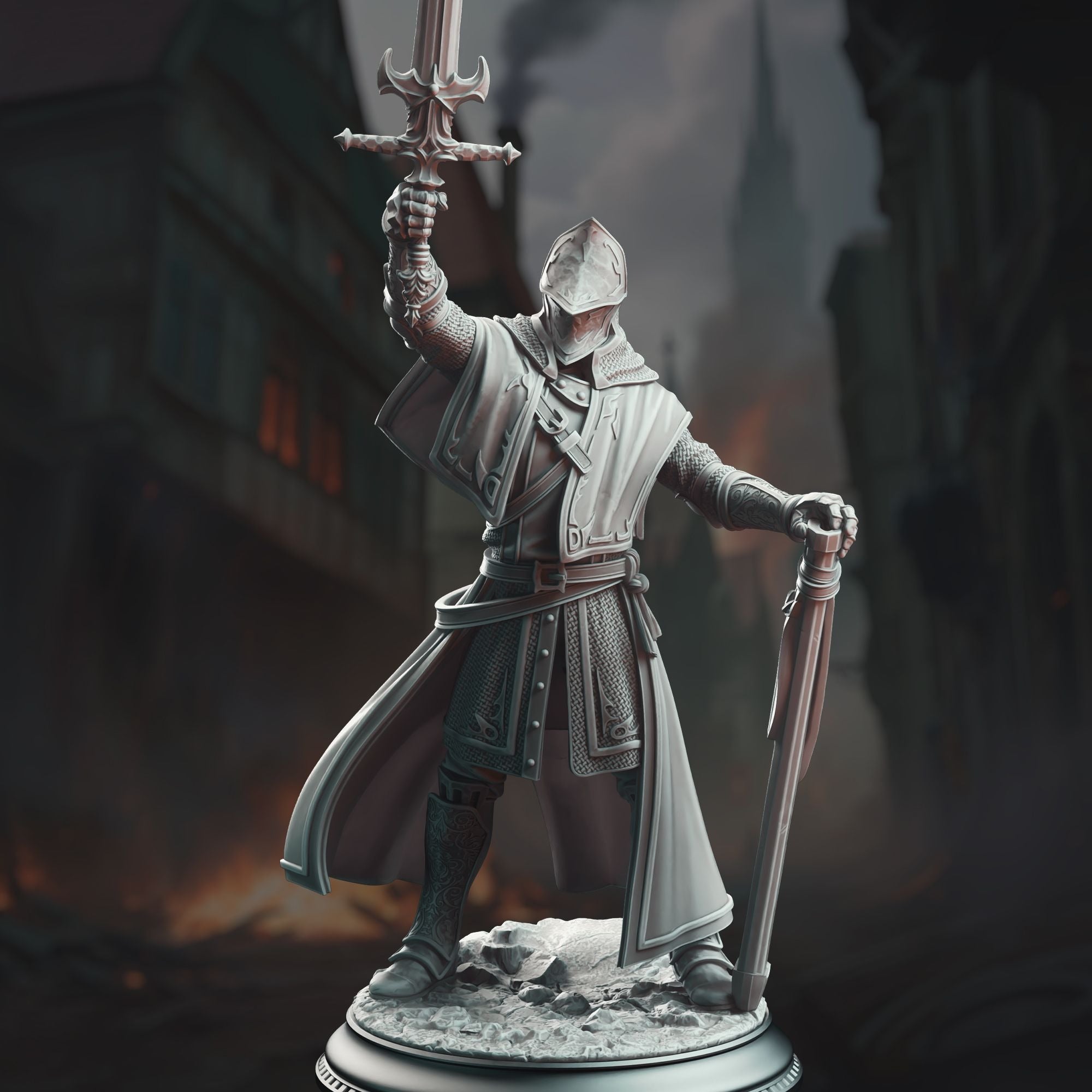 Vicar Atticus, the Priest Knight - 3d Printed Miniature Sculpted by DM Stash