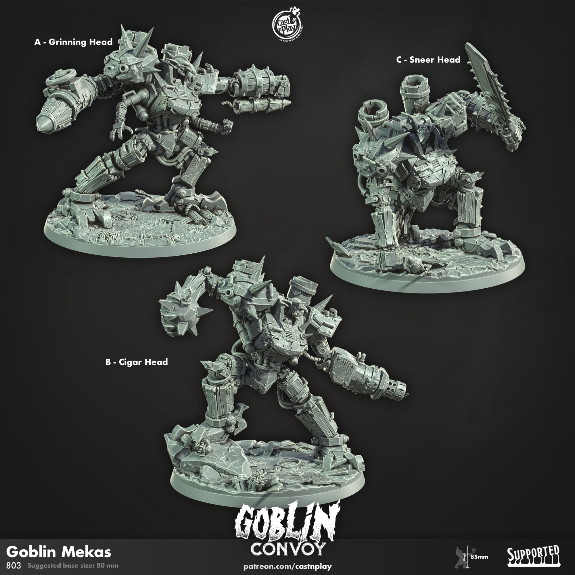 Goblin Mekas (Mechs) - Goblin Convoy - 3d Printed Miniature Sculpted by Cast N Play