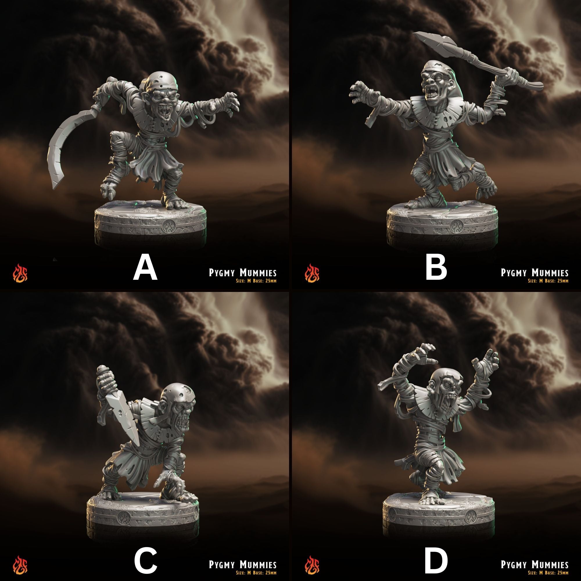 Pygmy Mummies - 3d Printed Miniature Sculpted by Crippled God Foundry