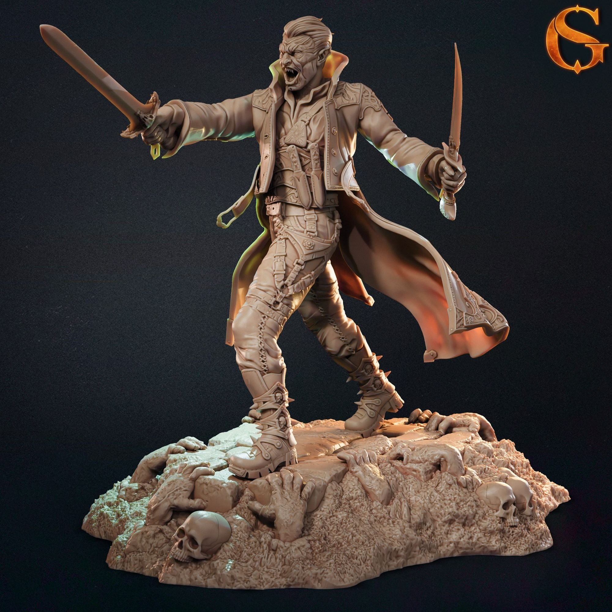 Male Vampire Rogue (Two Swords) - 3d Printed Miniature Sculpted by SolGood Creations