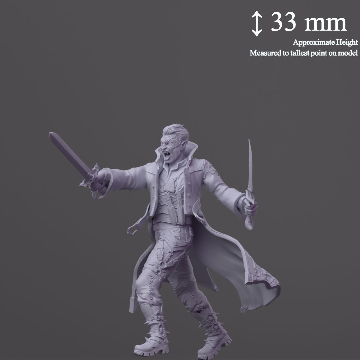 Male Vampire Rogue (Two Swords) - 3d Printed Miniature Sculpted by SolGood Creations