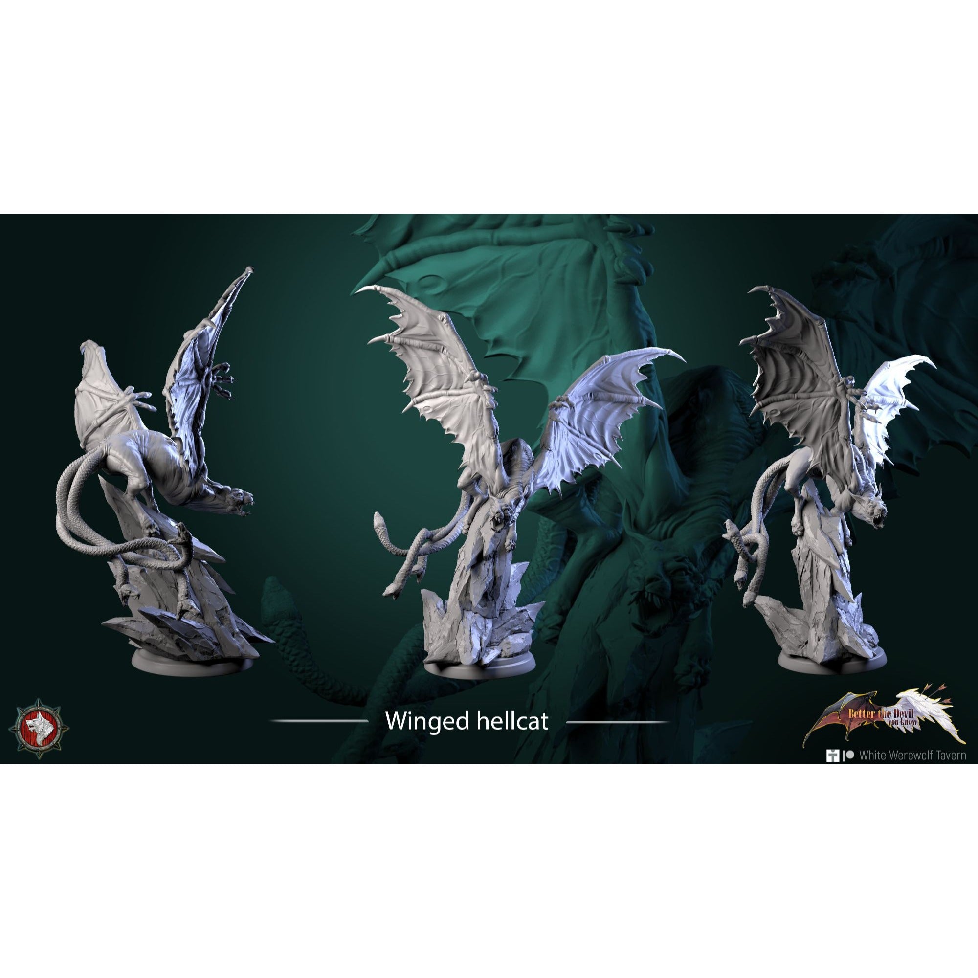 Winged Hellcat - Better the Devil You Know - 3d Printed Miniature Sculpted by White Werewolf Tavern