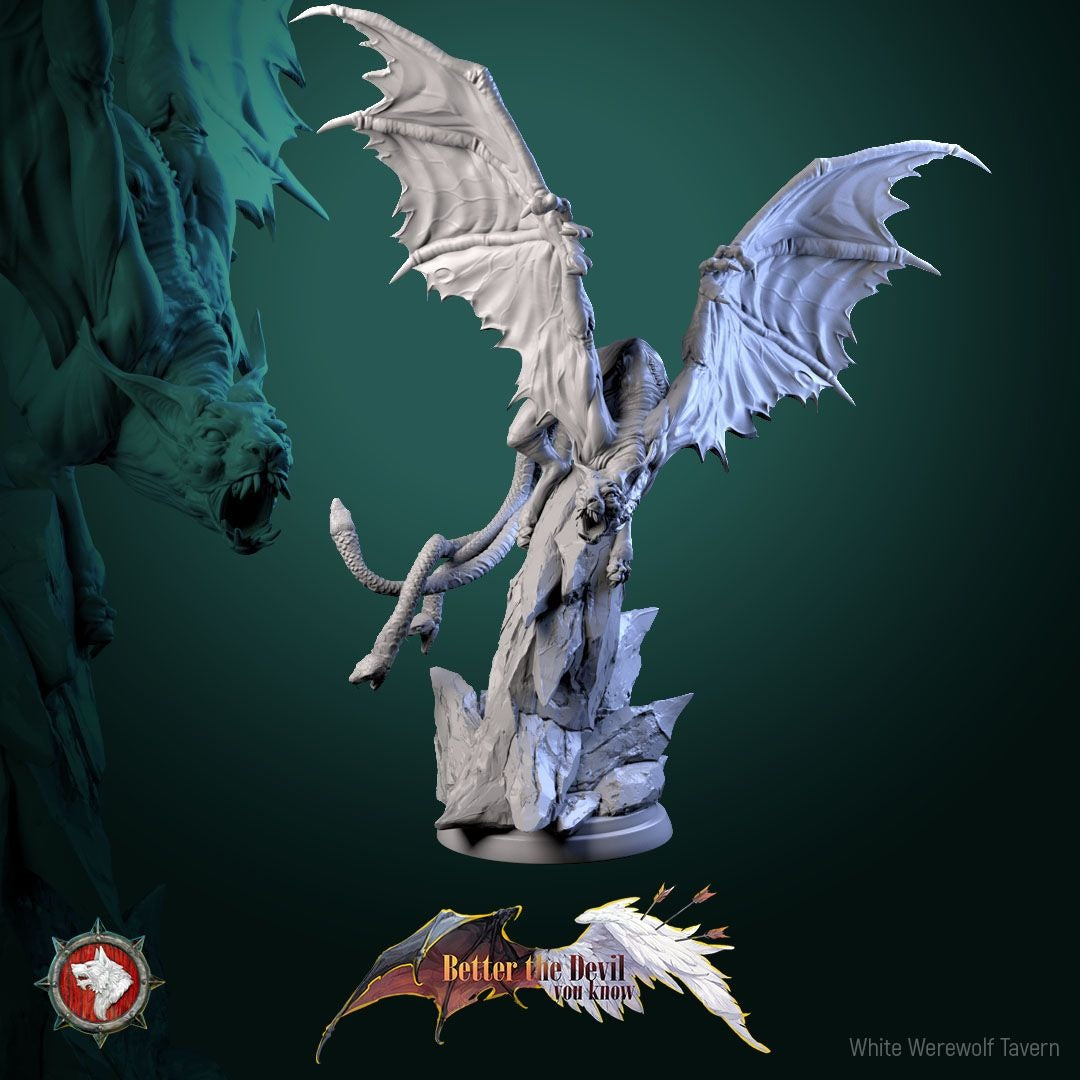 Winged Hellcat - Better the Devil You Know - 3d Printed Miniature Sculpted by White Werewolf Tavern