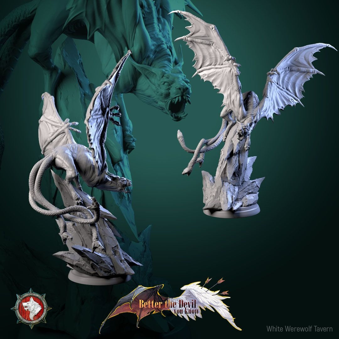 Winged Hellcat - Better the Devil You Know - 3d Printed Miniature Sculpted by White Werewolf Tavern