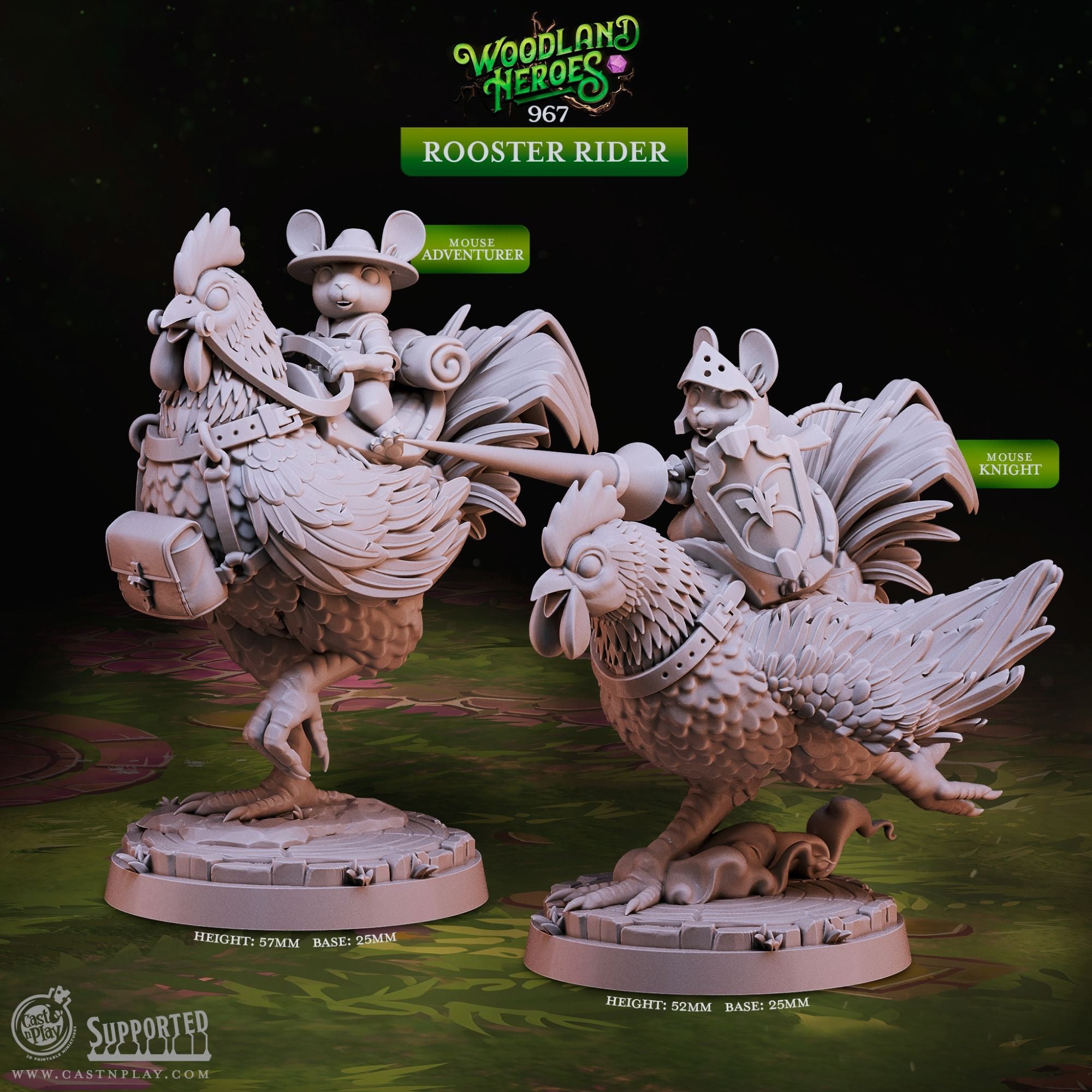 Rooster Rider - Woodland Heroes - 3d Printed Miniature Sculpted by Cast N Play