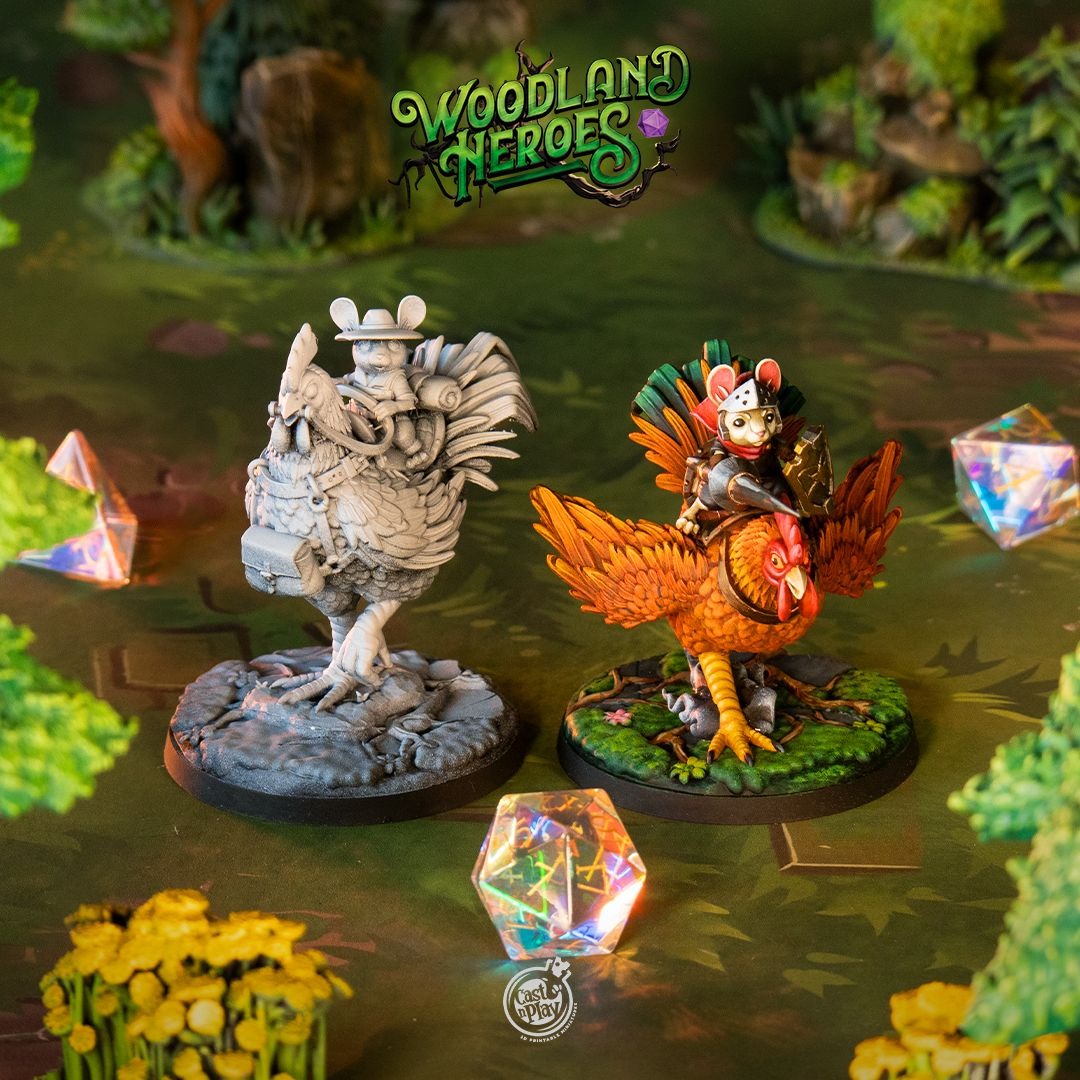 Rooster Rider - Woodland Heroes - 3d Printed Miniature Sculpted by Cast N Play