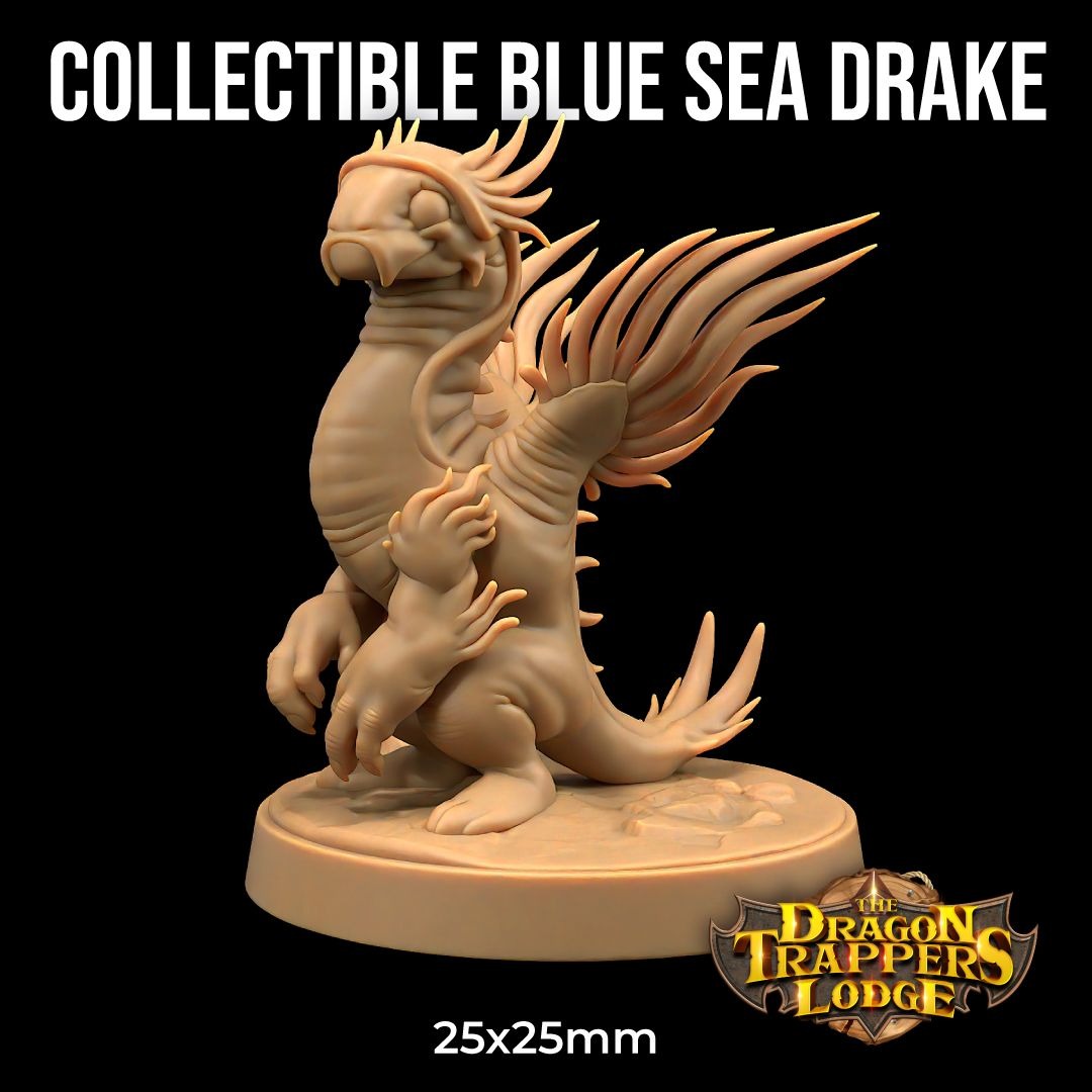 Blue Sea Drake - Hunt for the Last Sea Angel - 3d Printed Miniature Sculpted by Dragon Trappers Lodge