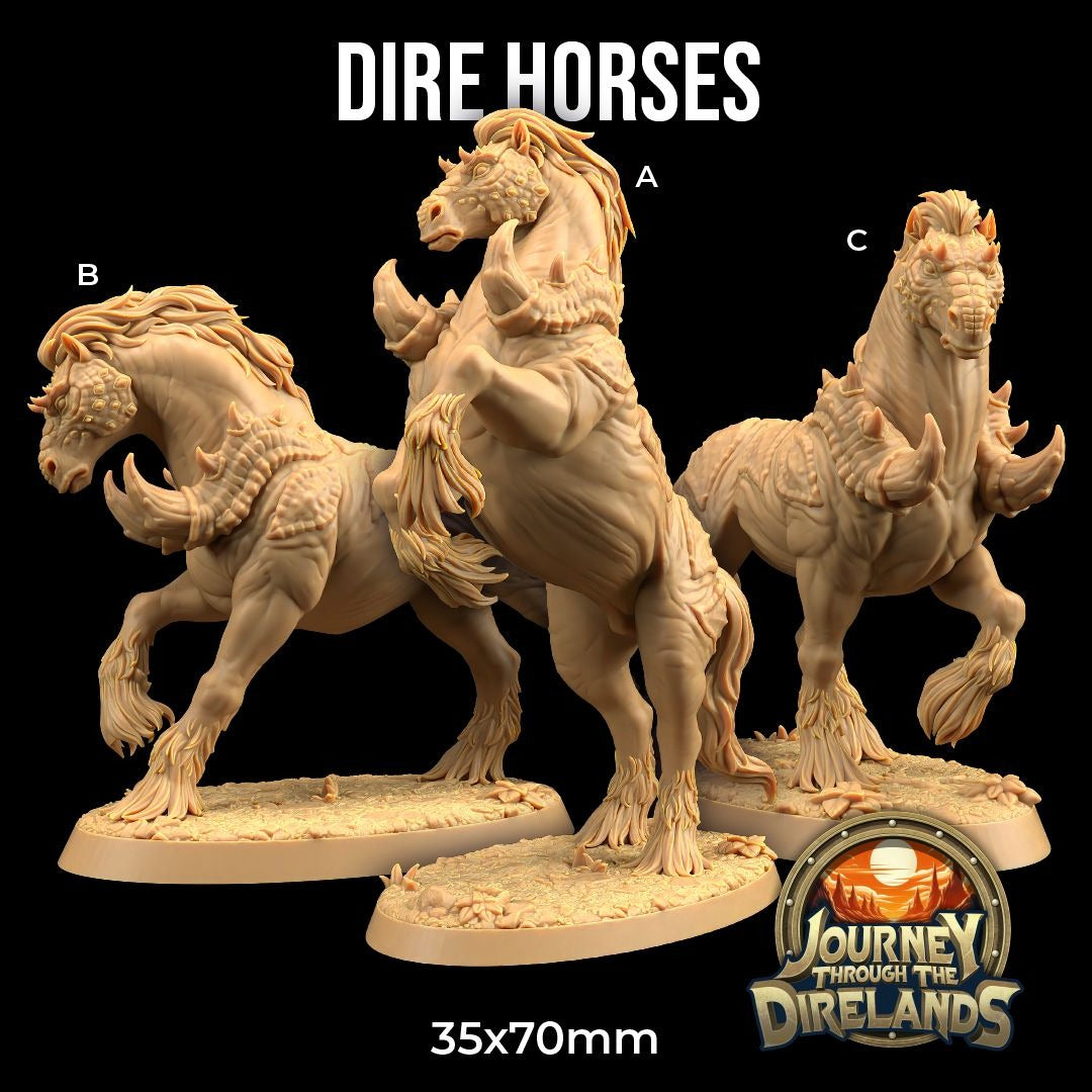 Dire Horses - Journey Through the Direlands - 3d Printed Miniature Sculpted by Dragon Trappers Lodge