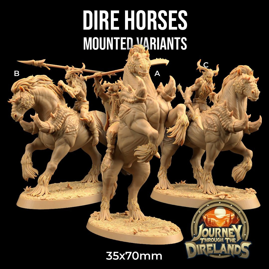 Dire Horses - Journey Through the Direlands - 3d Printed Miniature Sculpted by Dragon Trappers Lodge