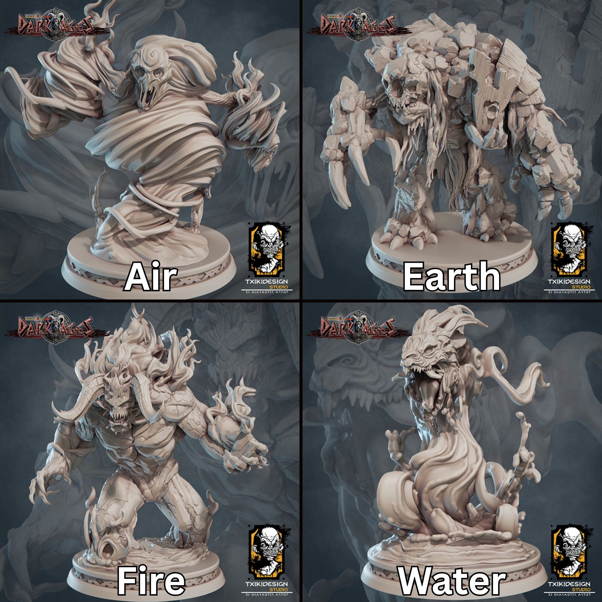 Elementals - 3d Printed Miniature Sculpted by Txiki Design Studio