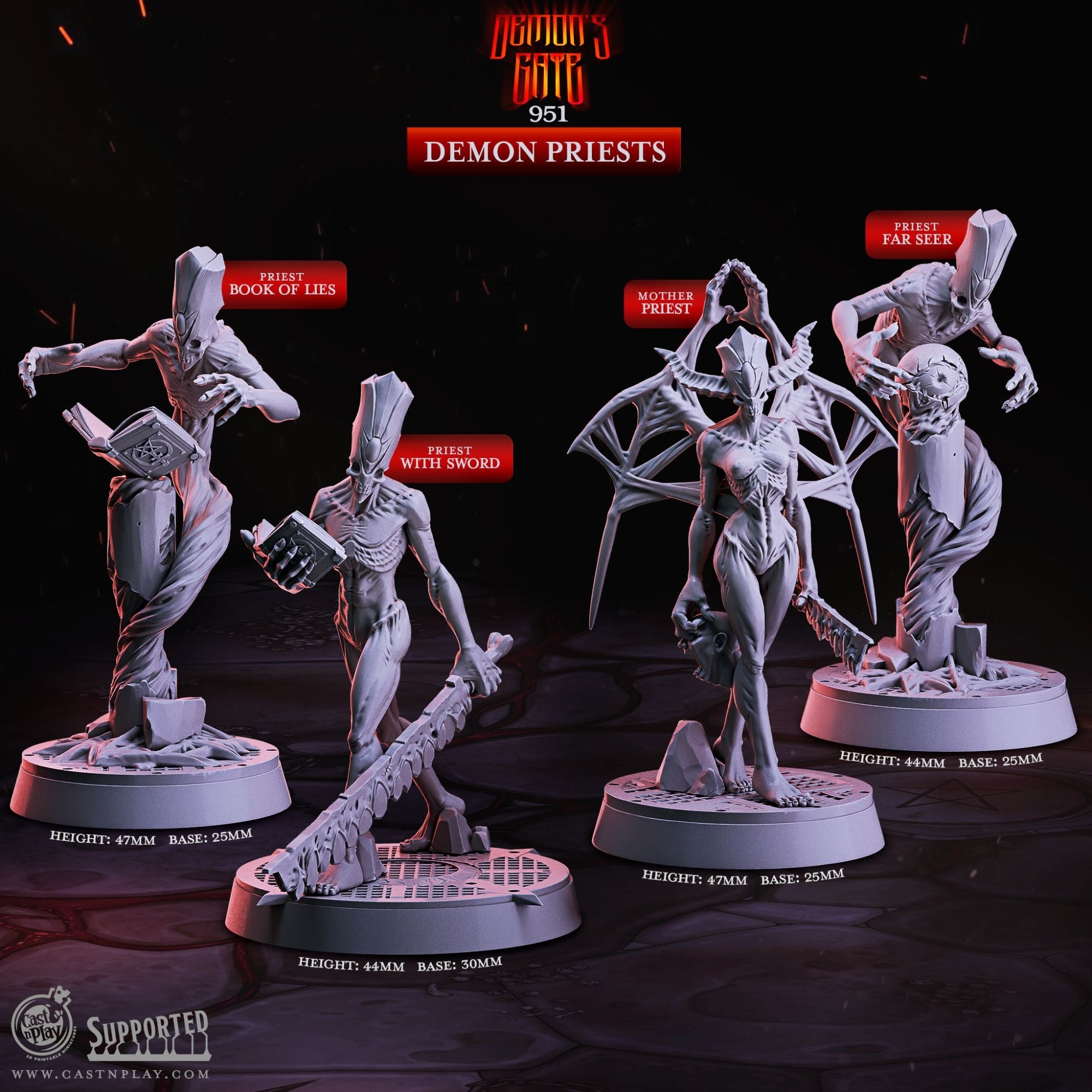 Demon Priests - Demon's Gate - 3d Printed Miniature Sculpted by Cast N Play