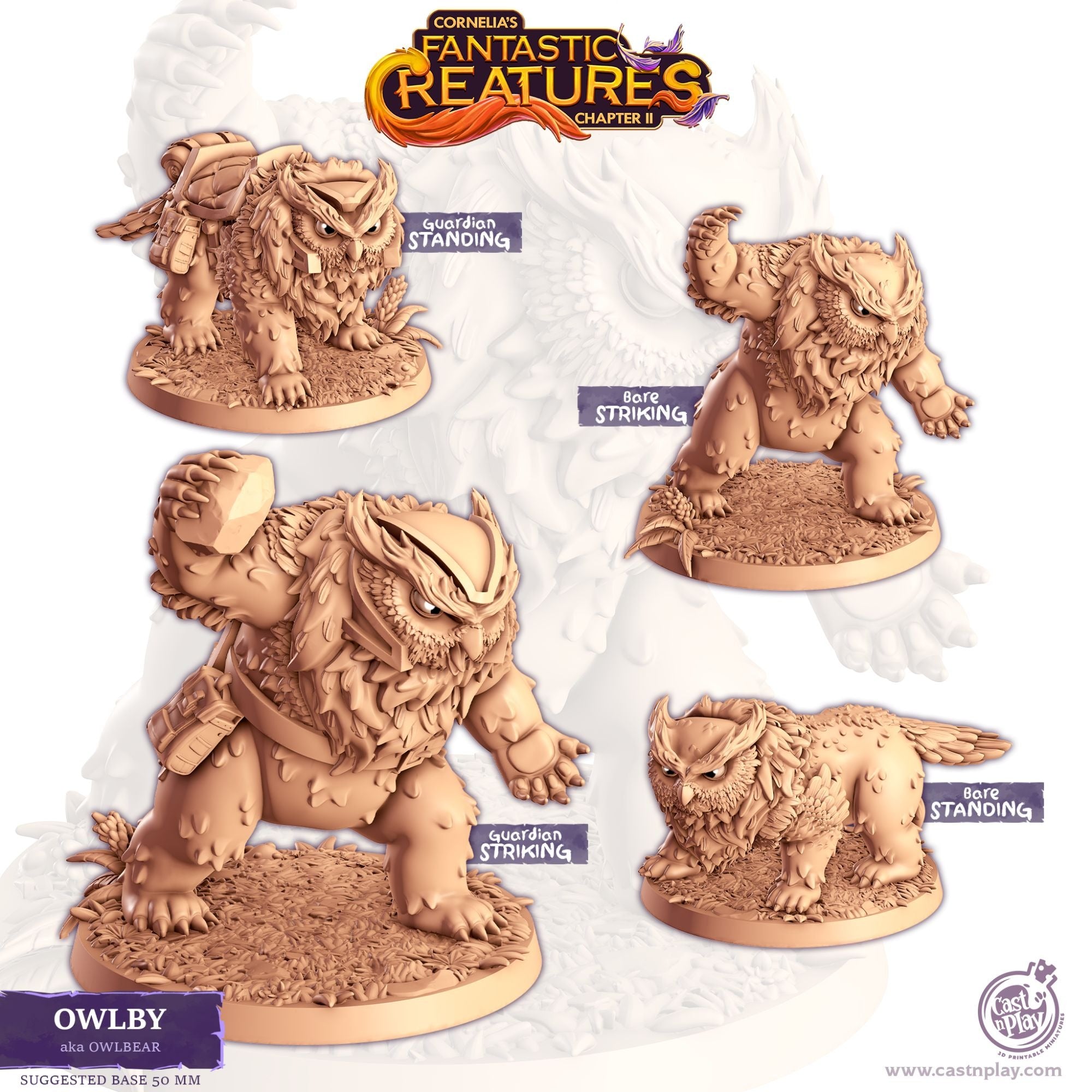 Owlby (Owlbear) - Fantastic Creatures - 3d Printed Miniature Sculpted by Cast N Play