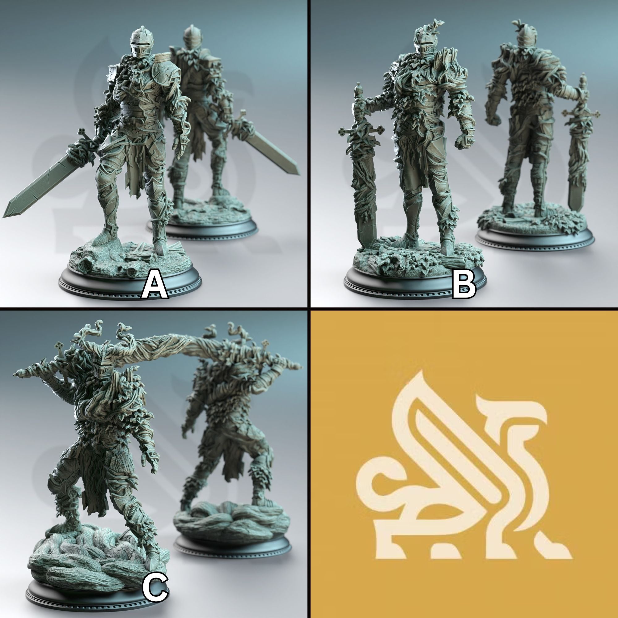 Forgotten Knights, Vine Possessed Armour - 3d Printed Miniature Sculpted by DM Stash