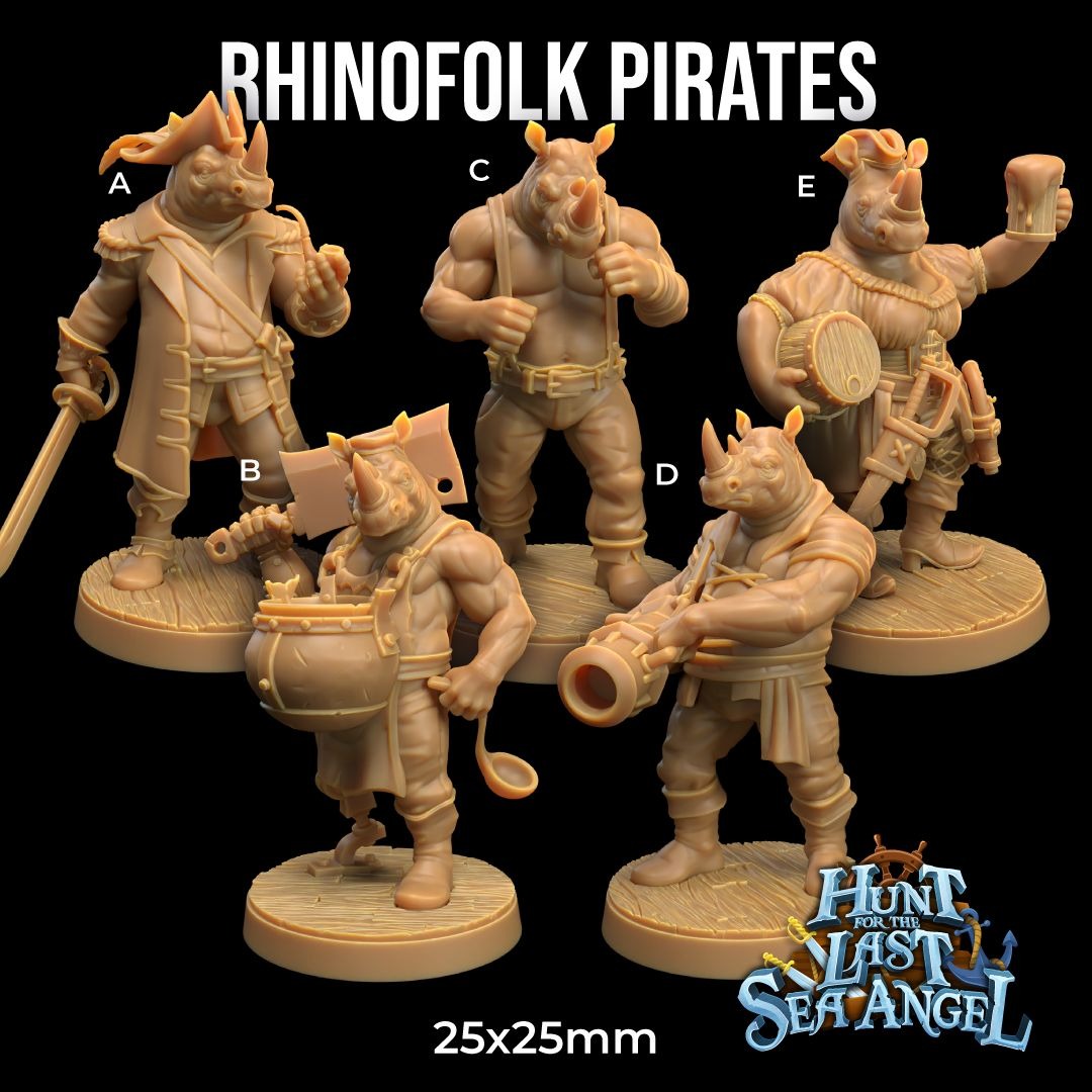 Rhinofolk Pirates - Hunt for the Last Sea Angel - 3d Printed Miniature Sculpted by Dragon Trappers Lodge