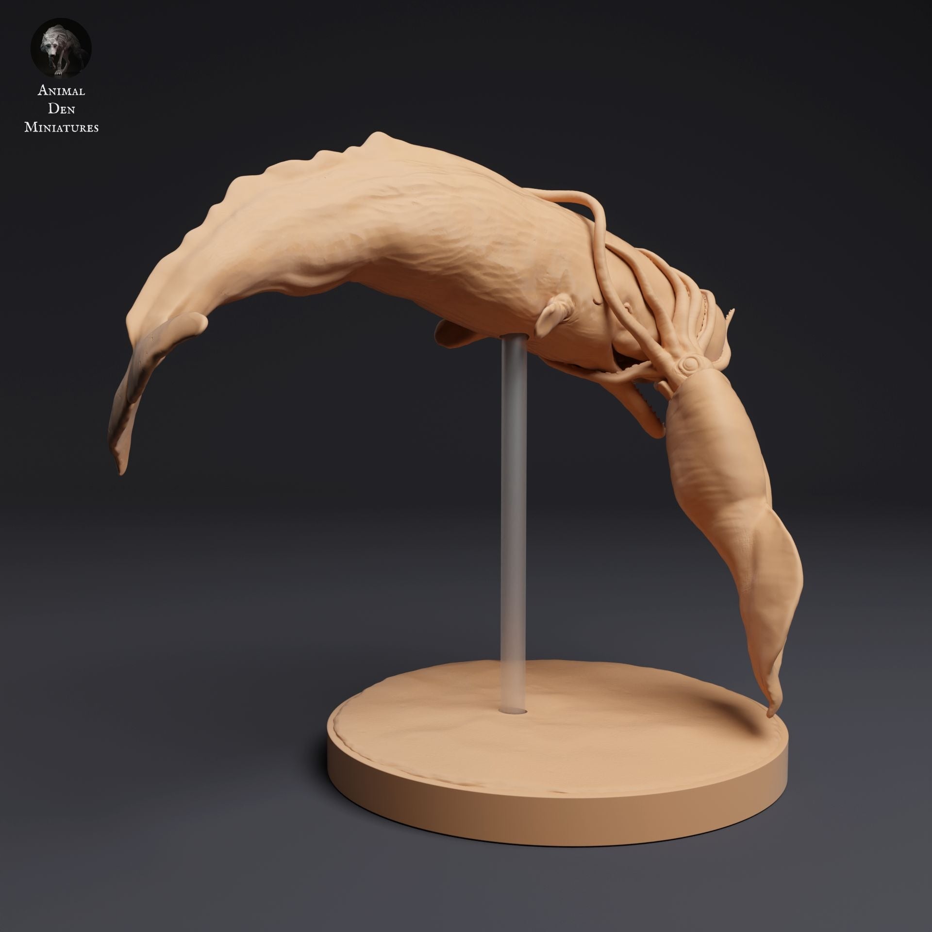 Colossal Squid Vs Sperm Whale - 3d Printed 1:100 Scale Miniature Sculpted by Animal Den