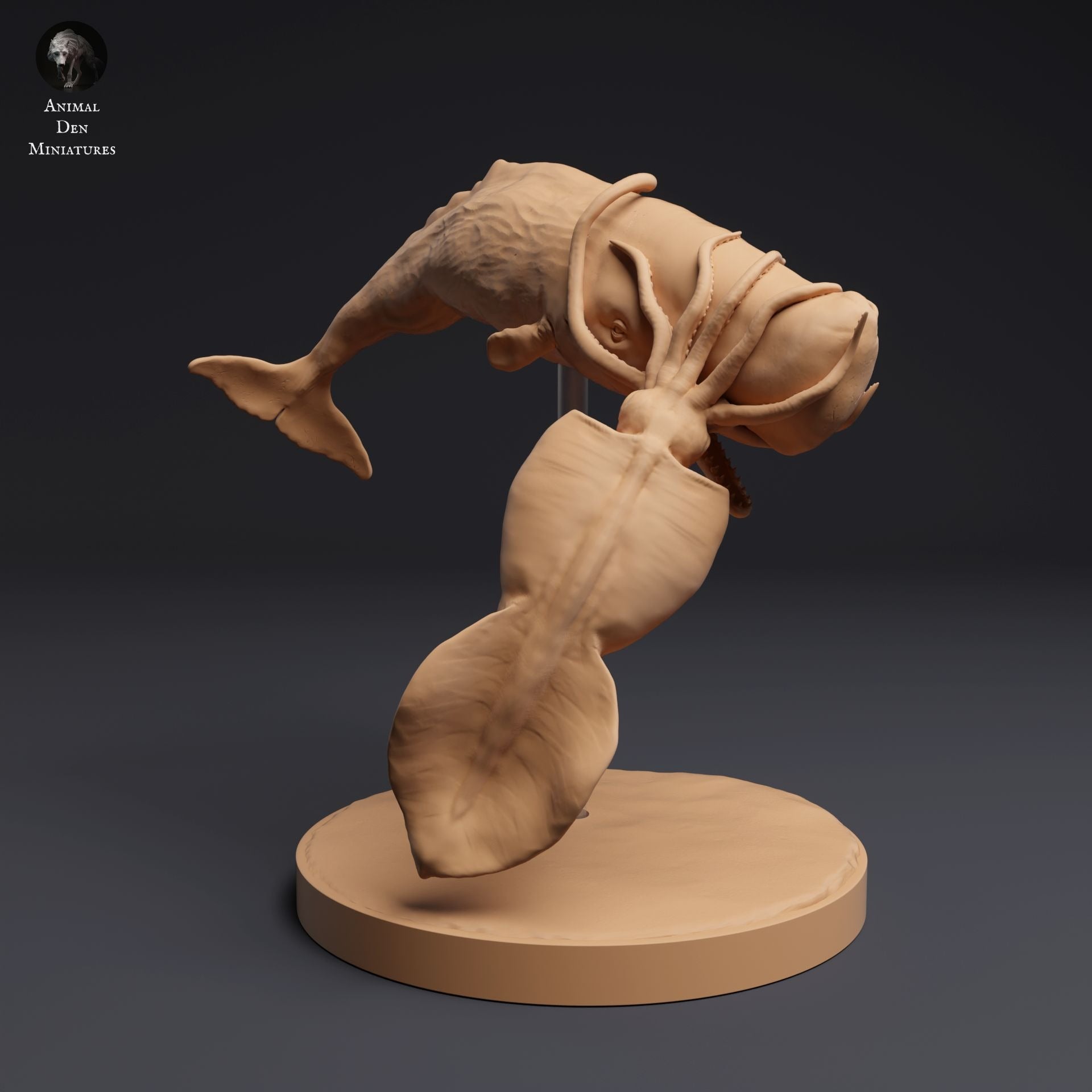 Colossal Squid Vs Sperm Whale - 3d Printed 1:100 Scale Miniature Sculpted by Animal Den