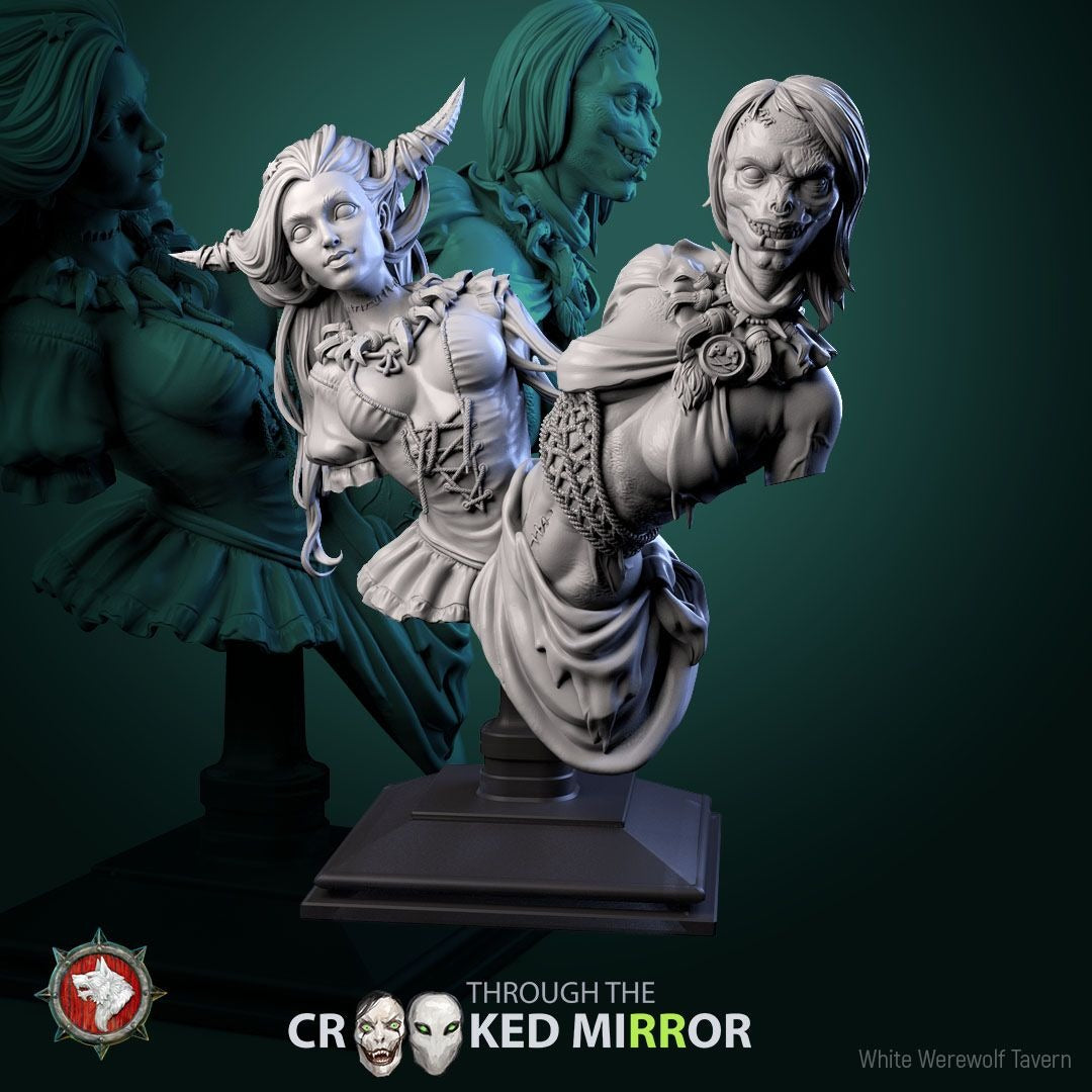 Gorebound Twins BUST - Through the Crooked Mirror - 3d Printed Miniature Sculpted by White Werewolf Tavern