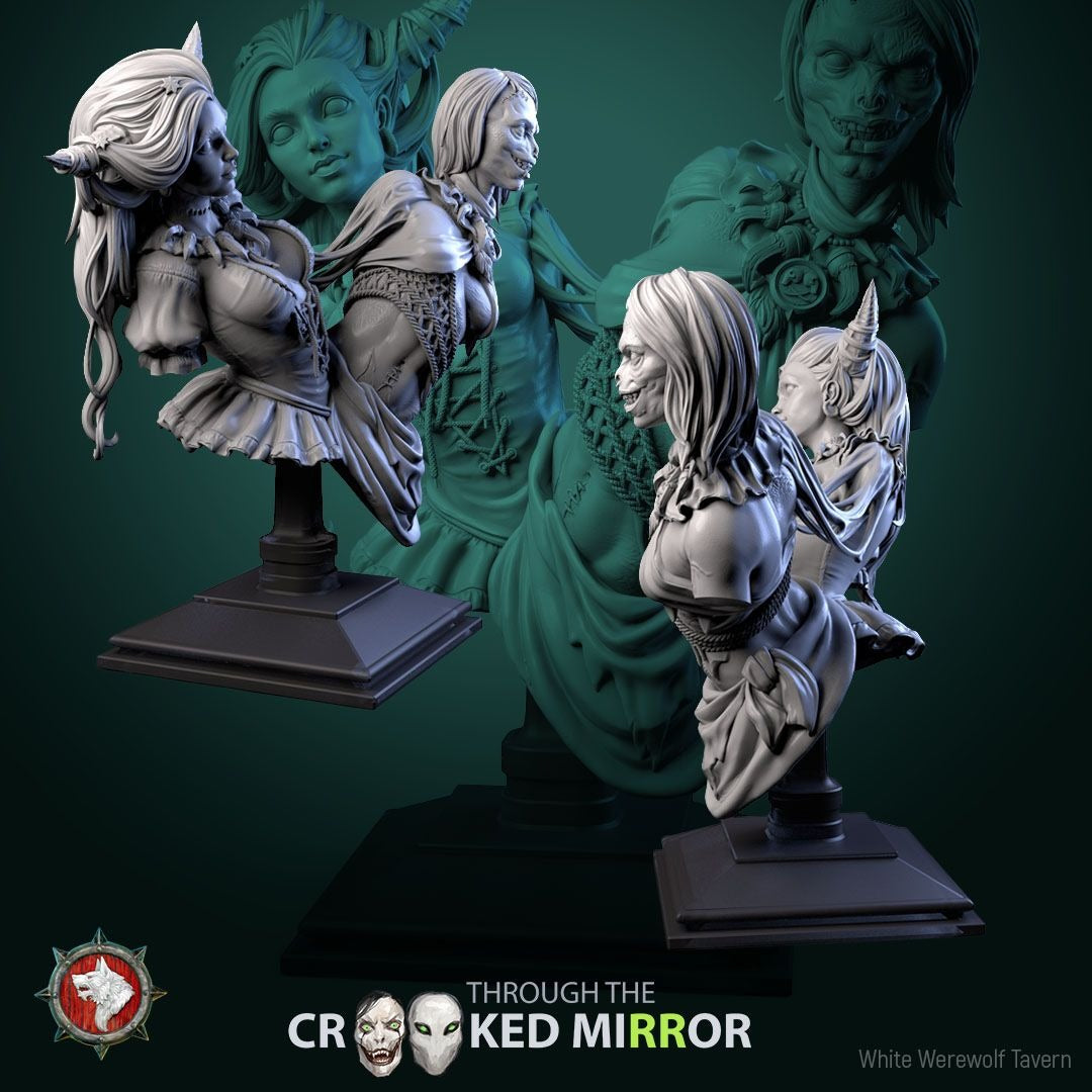 Gorebound Twins BUST - Through the Crooked Mirror - 3d Printed Miniature Sculpted by White Werewolf Tavern