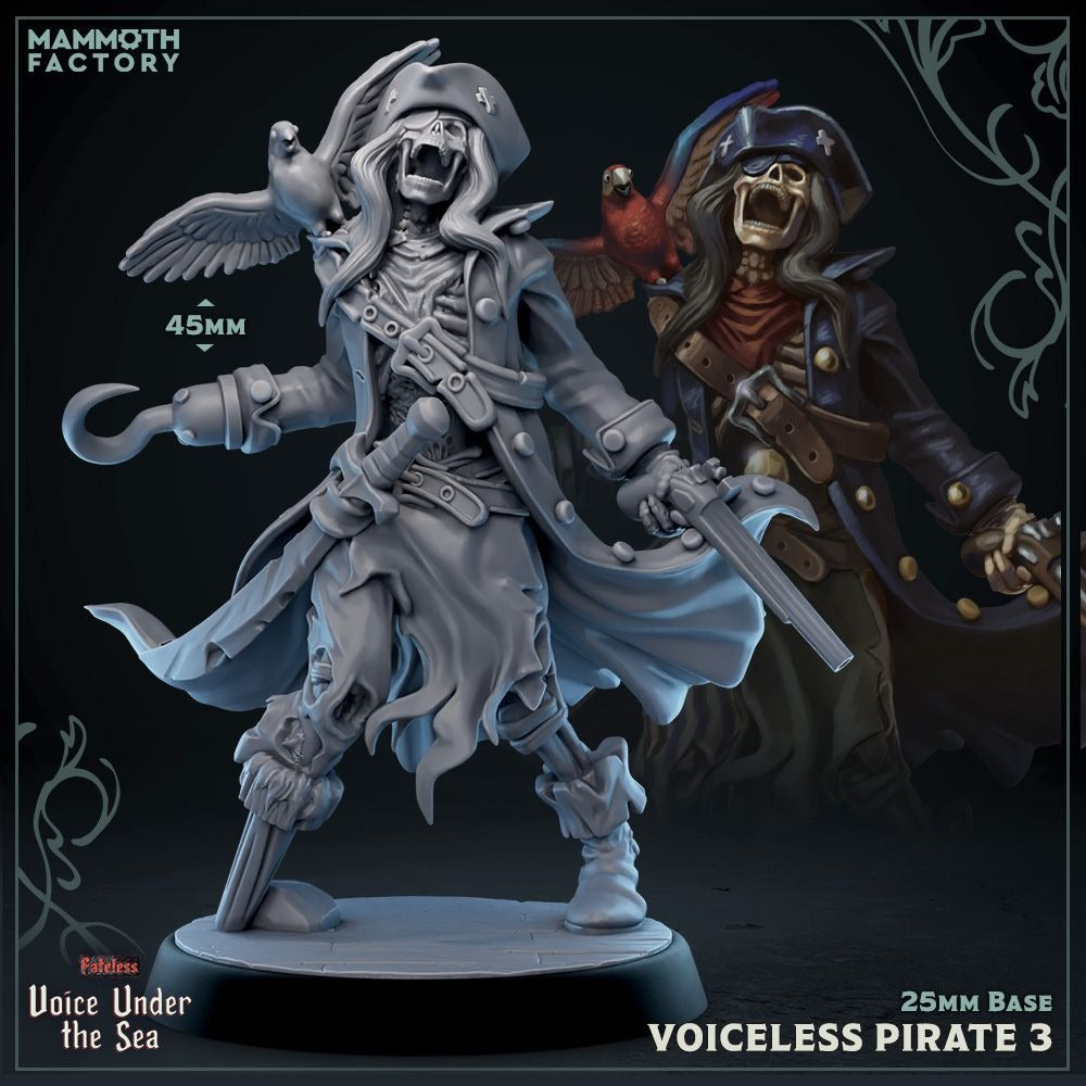 Voiceless Pirate (Undead Pirate) - Voice Under the Sea - 3d Printed Miniature Sculpted by Mammoth Factory
