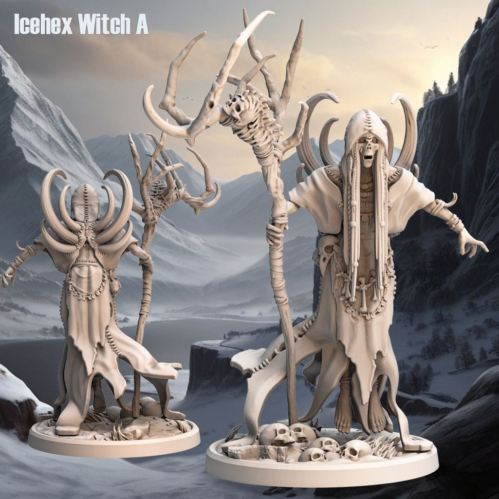 Icehex Witch - 3d Printed Miniature Sculpted by Monolith Arts