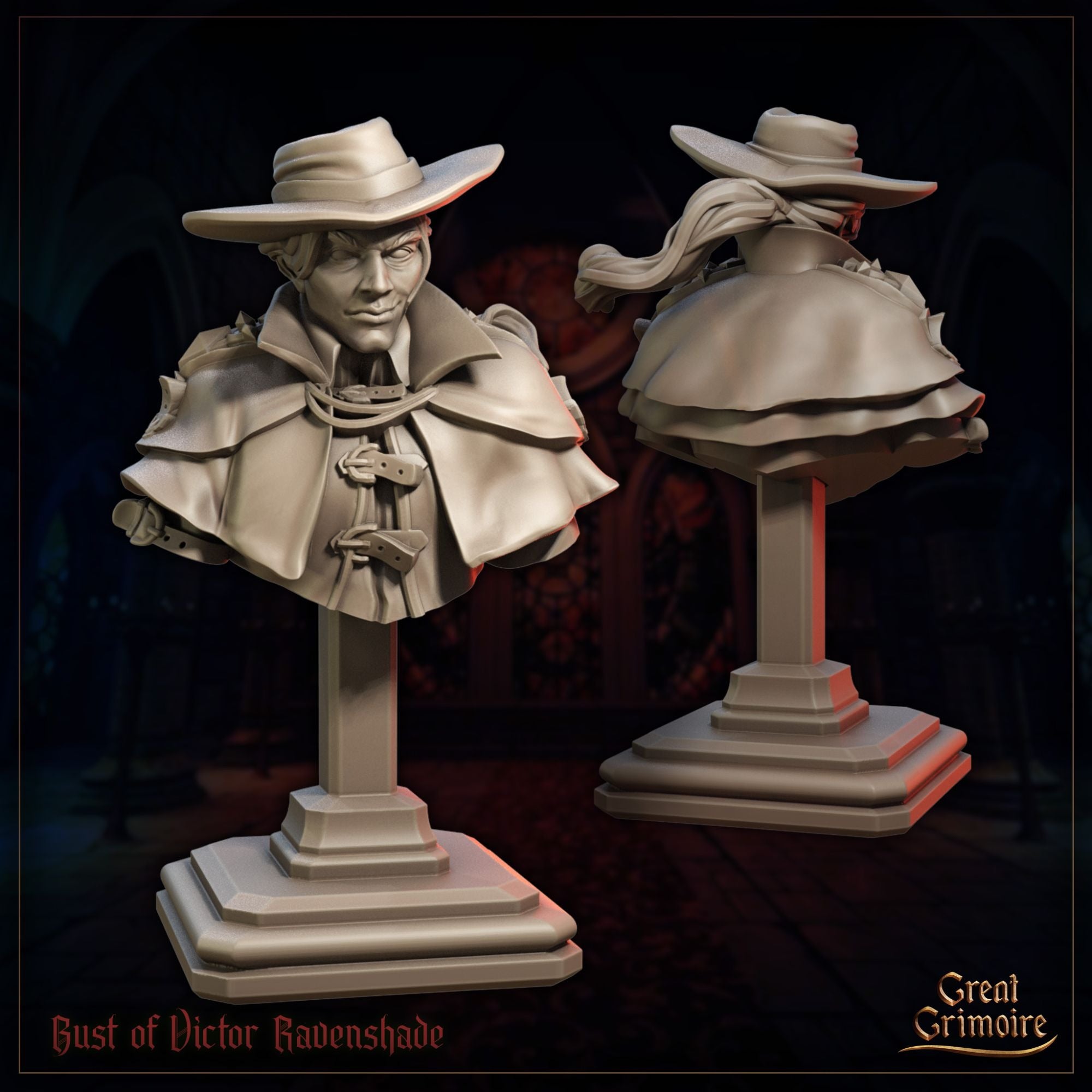 Bust of Victor Ravenshade - 3d printed Miniature Sculpted by Great Grimoire