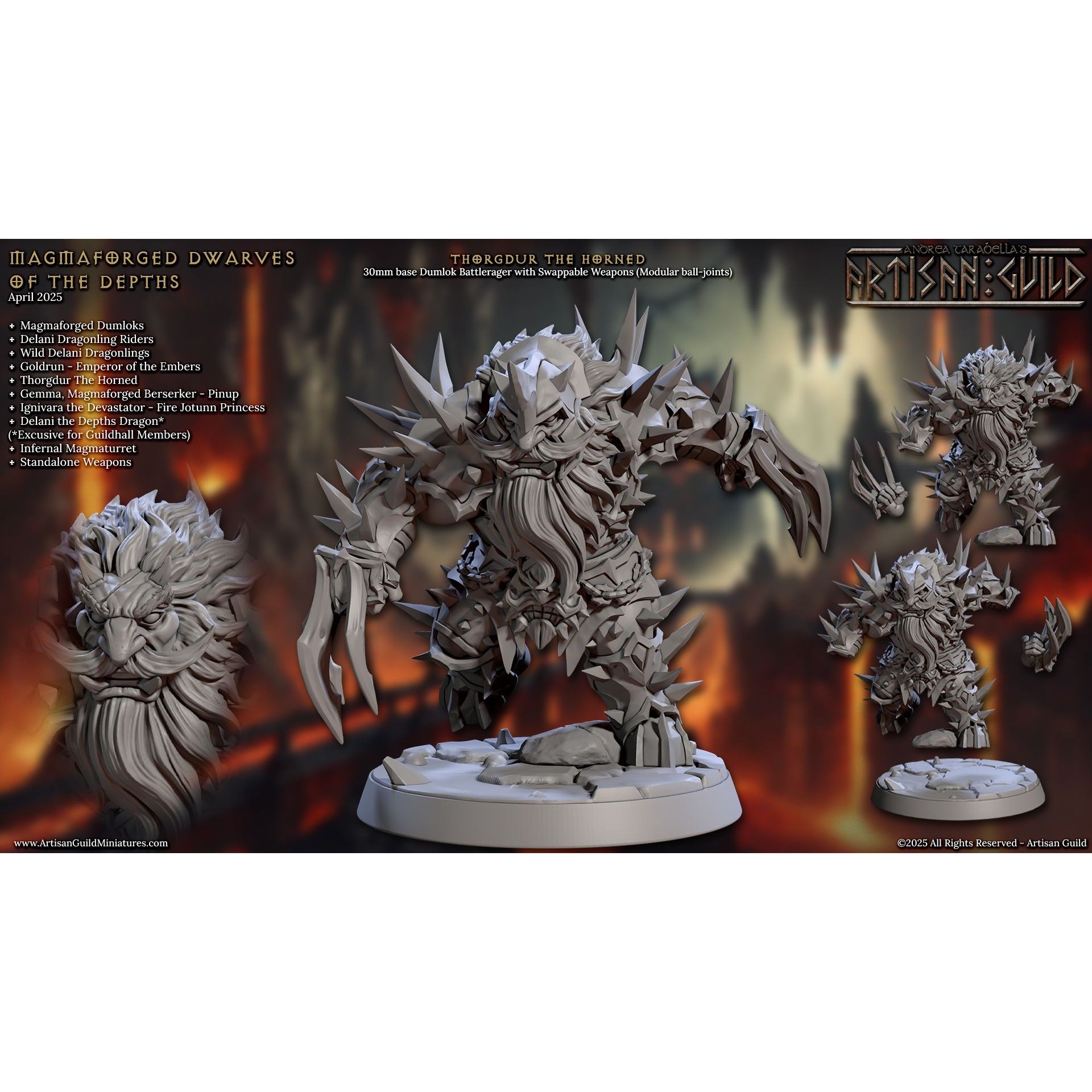 Thorgdur the Horned - Magmaforged Dwarves of the Depths - 3d Printed Miniature sculpted by Artisan Guild