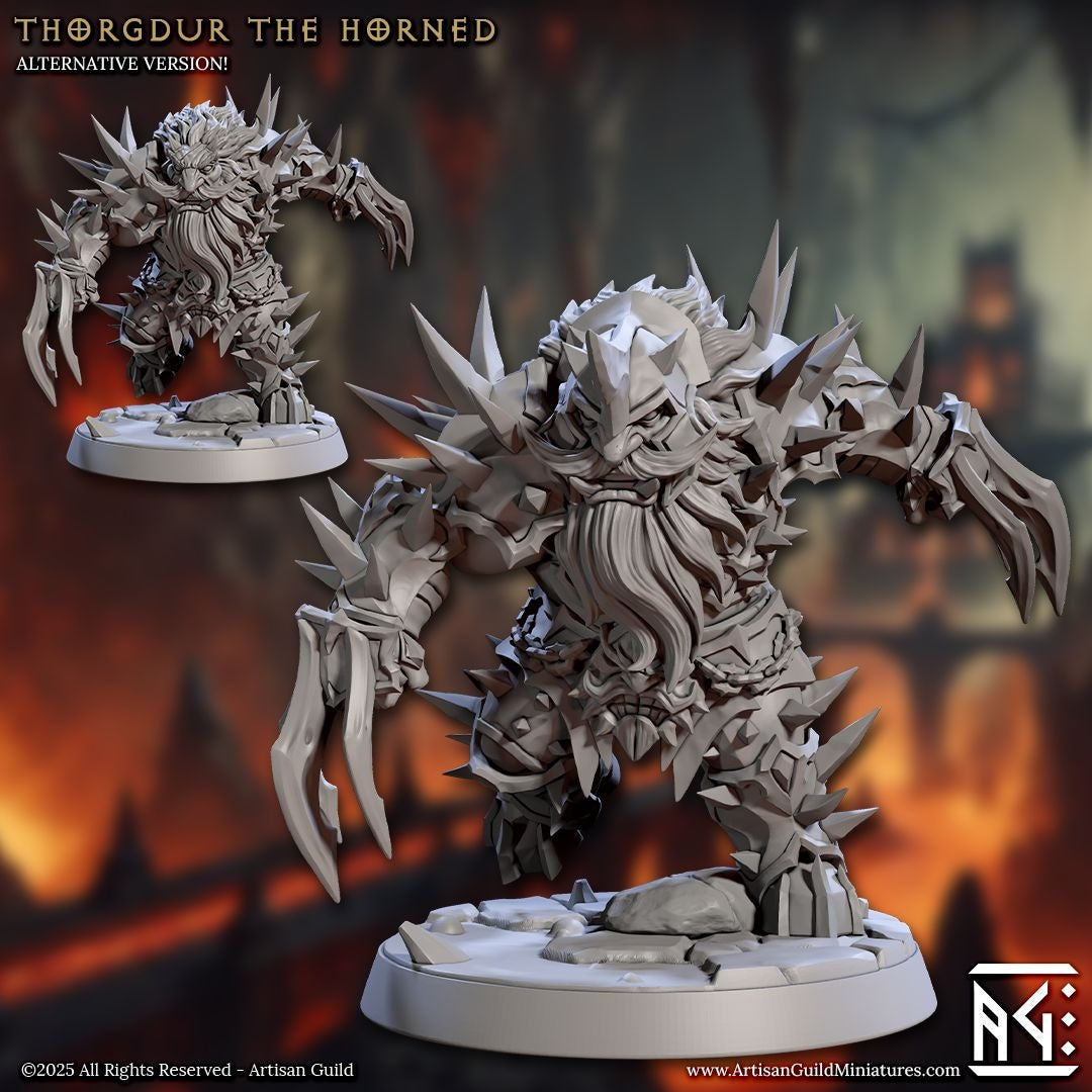 Thorgdur the Horned - Magmaforged Dwarves of the Depths - 3d Printed Miniature sculpted by Artisan Guild