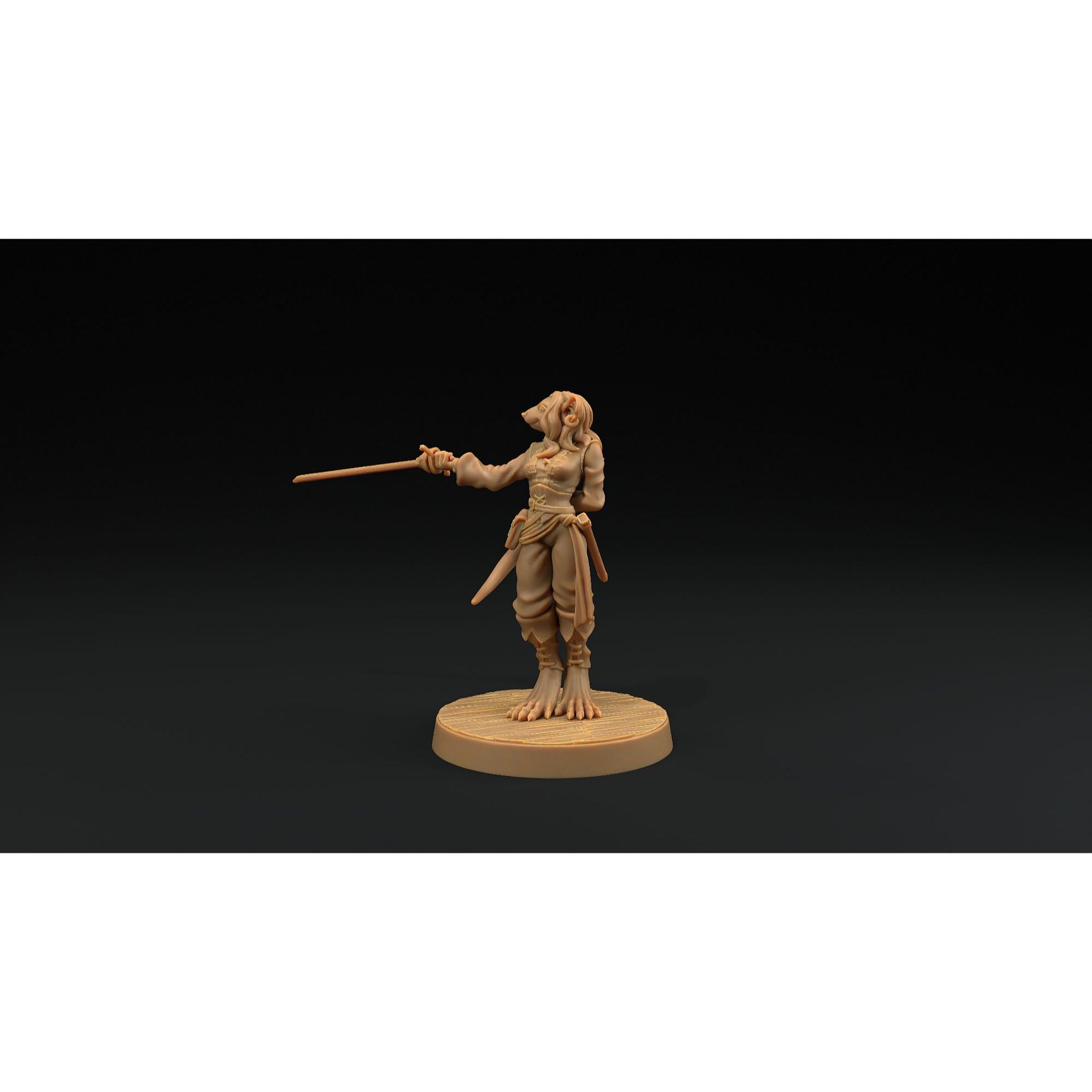 Millie, Ratfolk Fencer - Hunt for the Last Sea Angel - 3d Printed Miniature Sculpted by Dragon Trappers Lodge