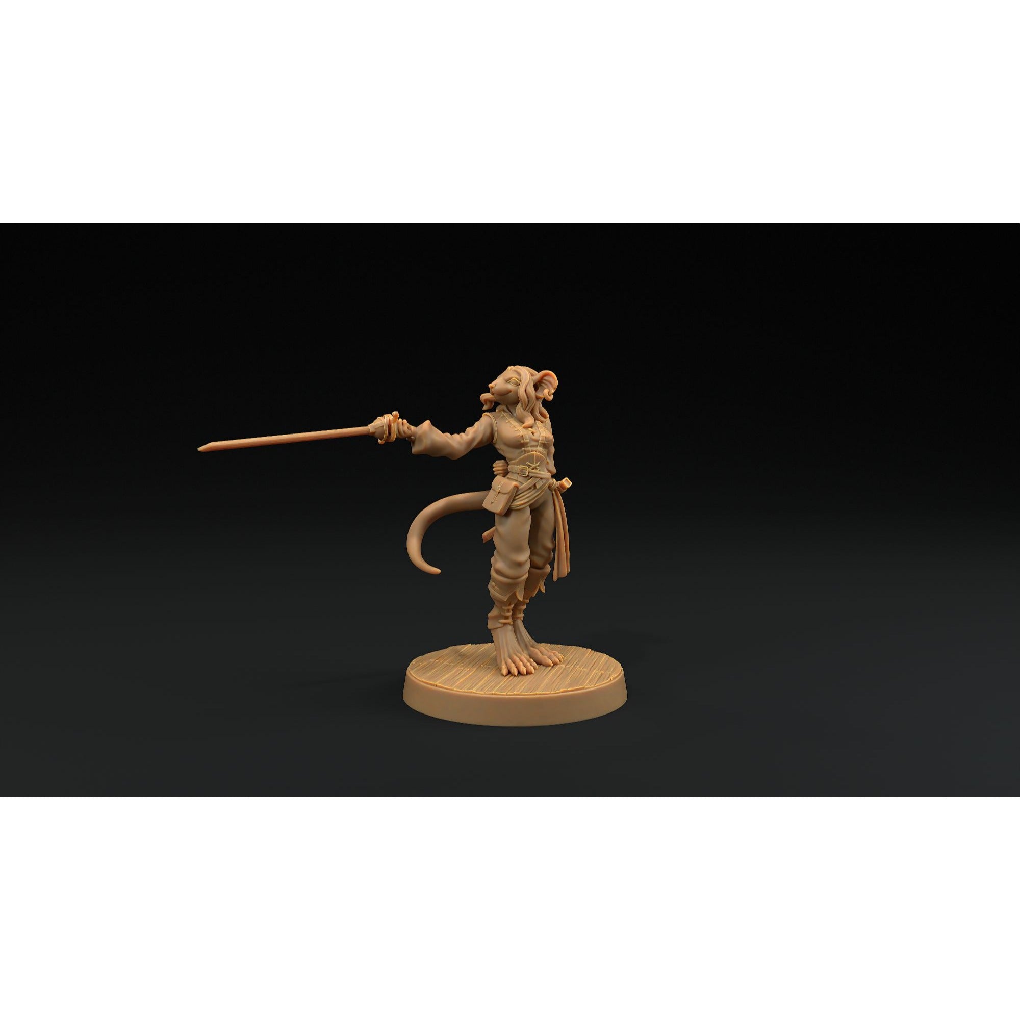 Millie, Ratfolk Fencer - Hunt for the Last Sea Angel - 3d Printed Miniature Sculpted by Dragon Trappers Lodge