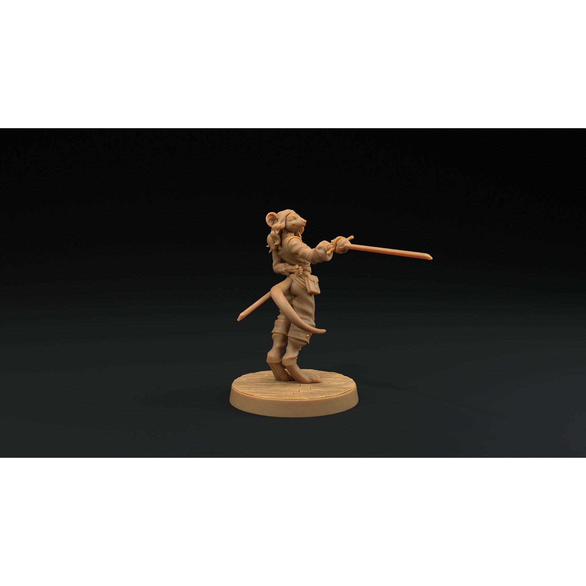 Millie, Ratfolk Fencer - Hunt for the Last Sea Angel - 3d Printed Miniature Sculpted by Dragon Trappers Lodge