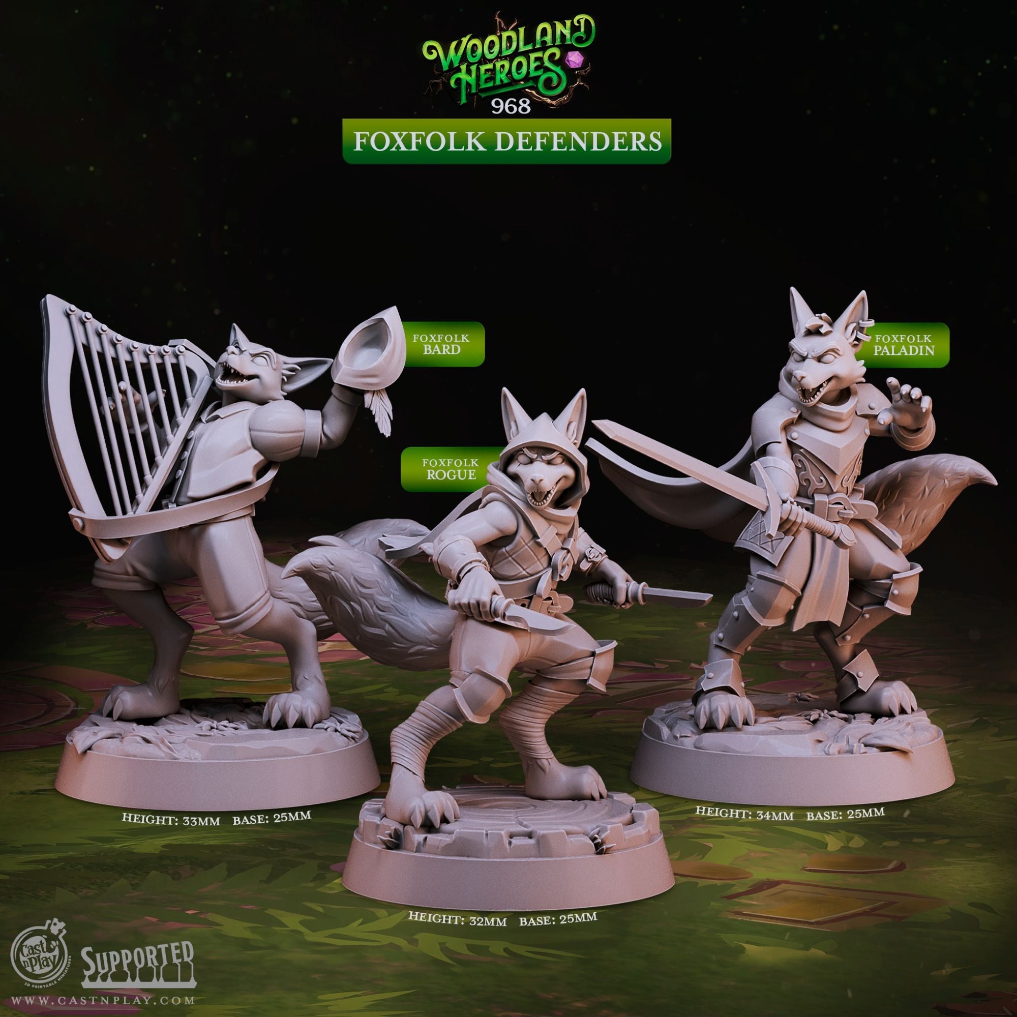Foxfolk Defenders - Woodland Heroes - 3d Printed Miniature Sculpted by Cast N Play