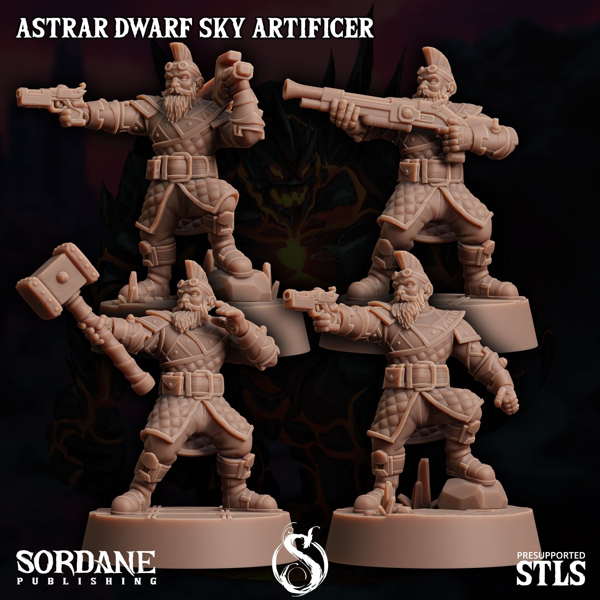 Astrar (Sky Dwarf) Artificer -  3d Printed Miniature Sculpted by Sordane Publishing