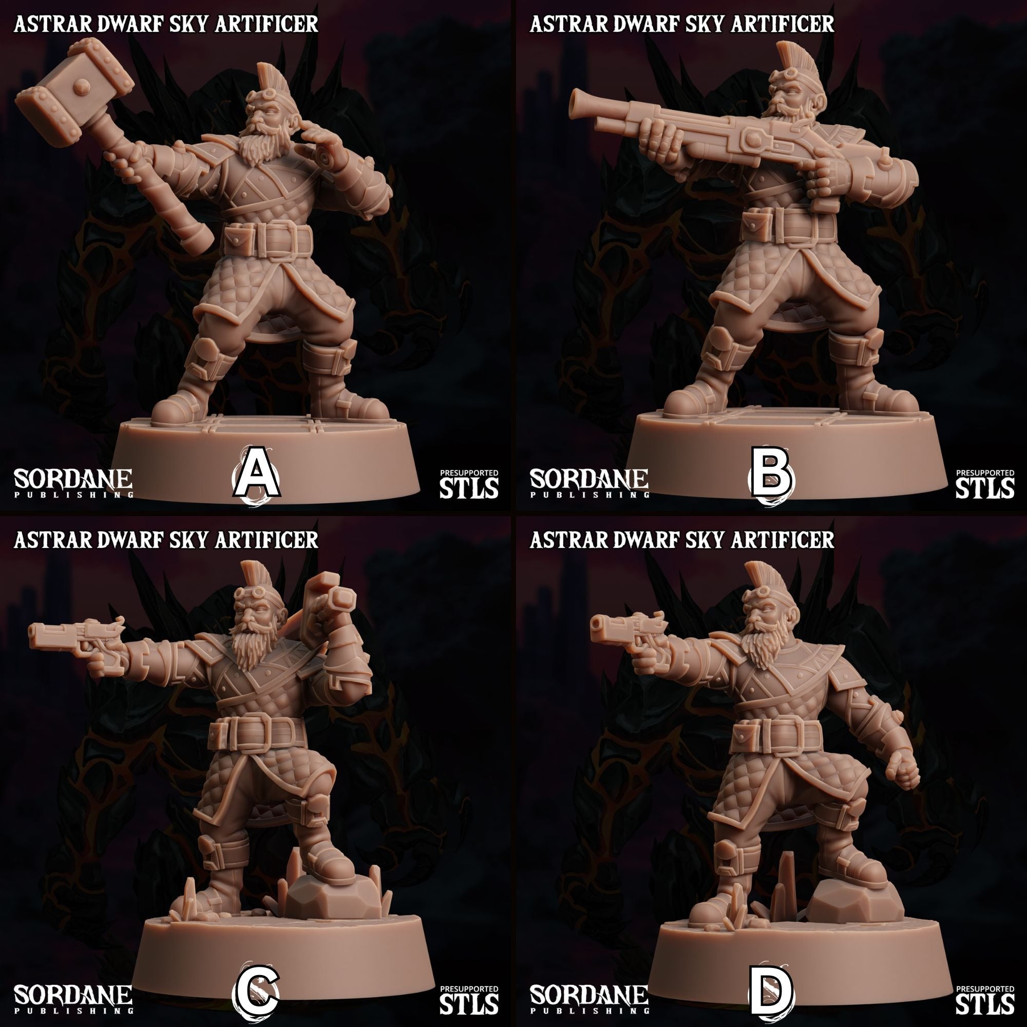 Astrar (Sky Dwarf) Artificer -  3d Printed Miniature Sculpted by Sordane Publishing
