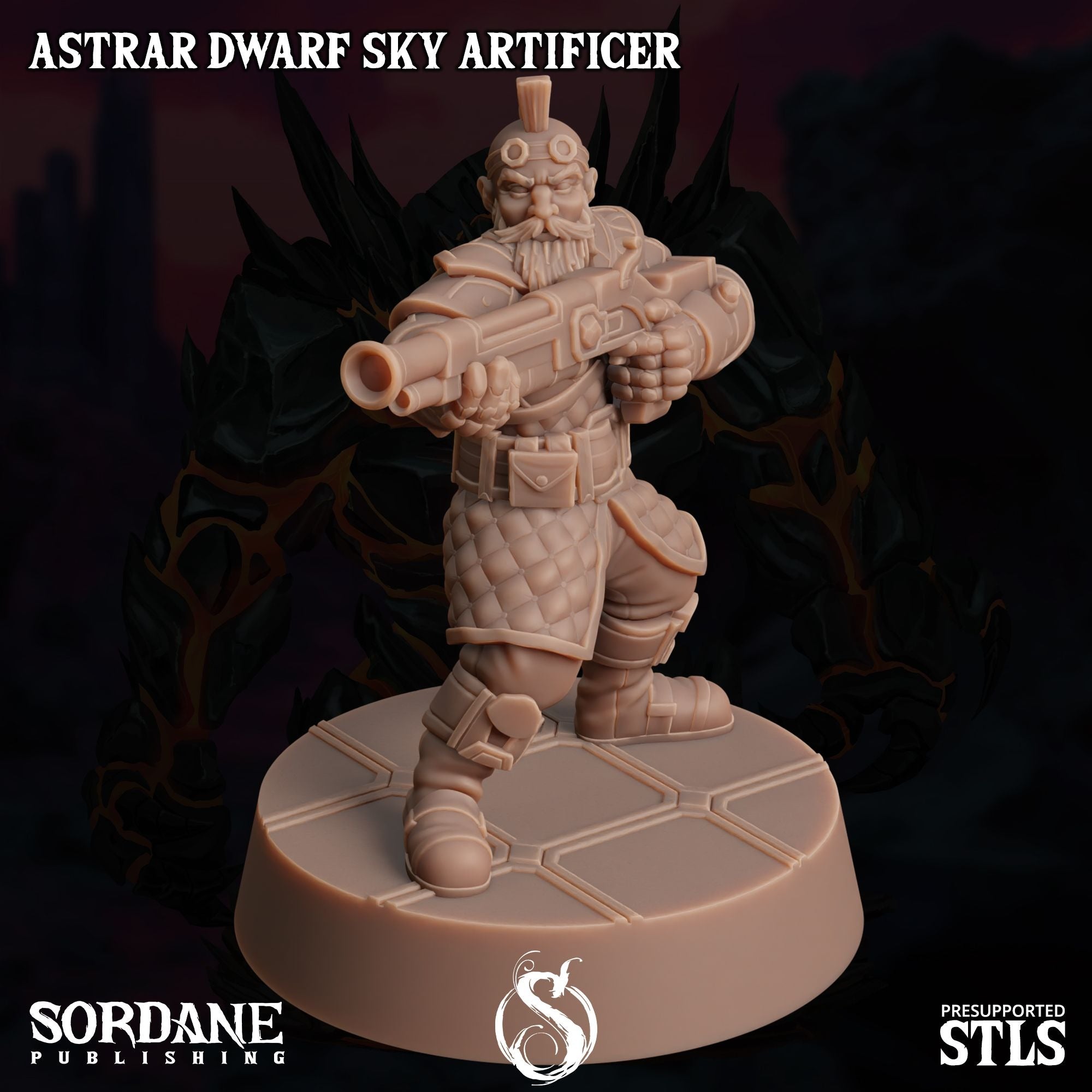 Astrar (Sky Dwarf) Artificer -  3d Printed Miniature Sculpted by Sordane Publishing